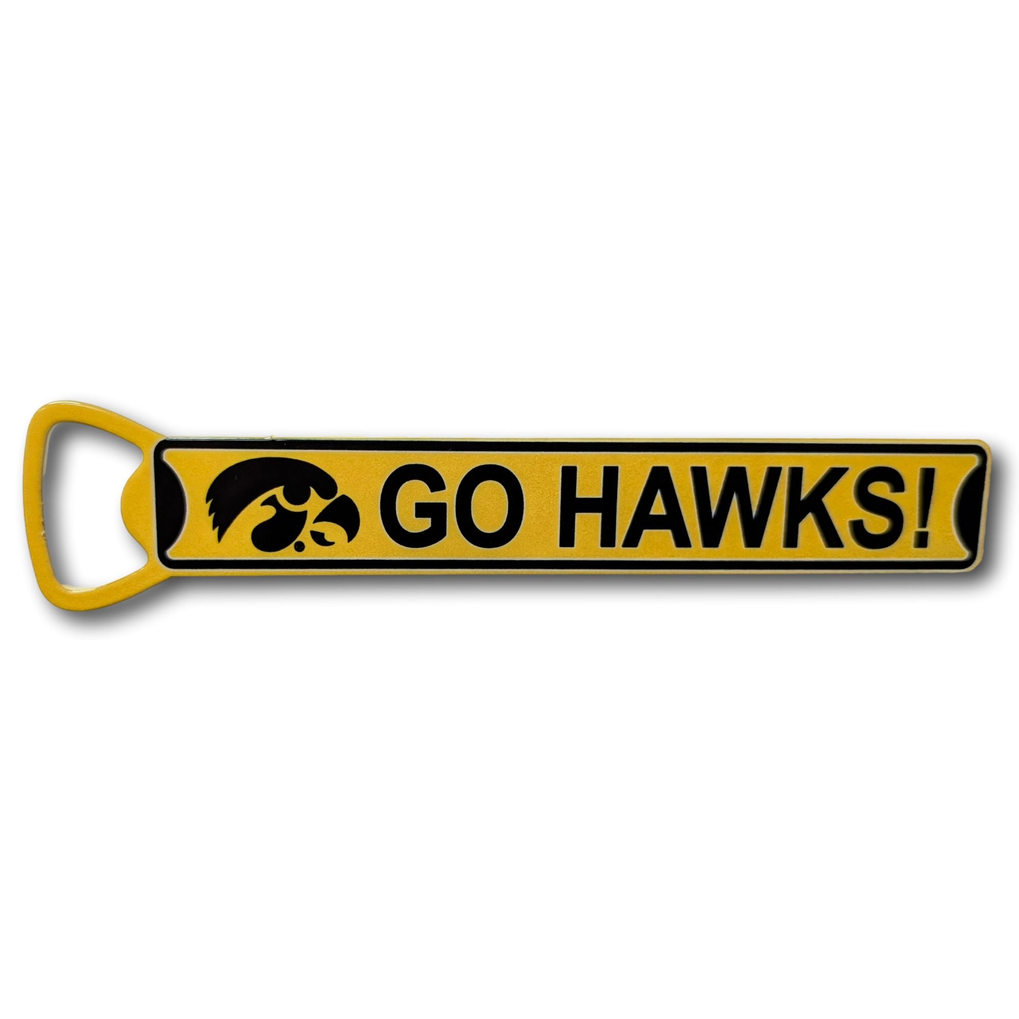 Iowa Hawkeyes - GO HAWKS - Steel Bottle Opener