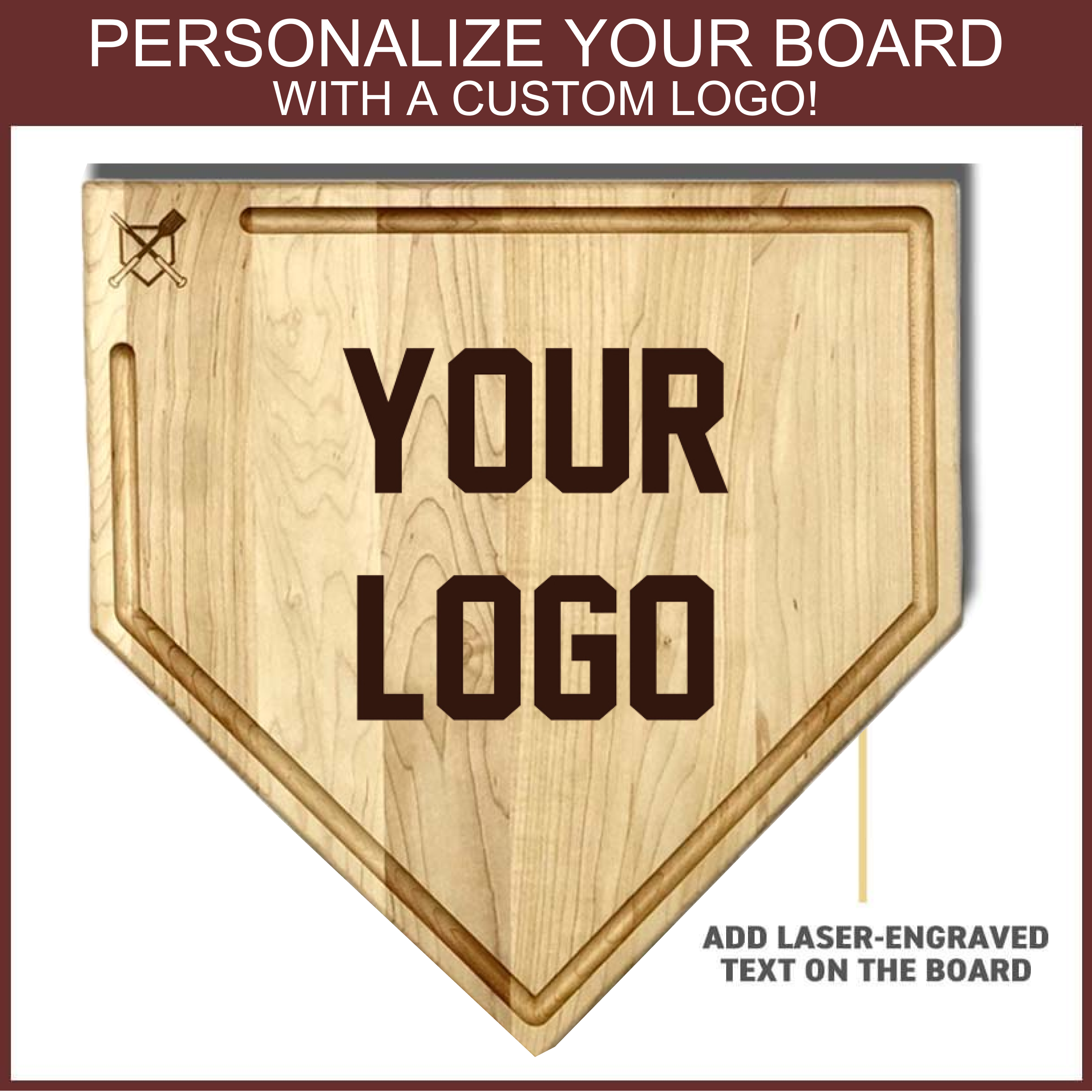 Full Size (17" x 17") Home Plate Cutting Board with Trough & Custom Text Engraving OR Personal Logo - Sports Collectibles, Sports Memorabilia, Sports Fan Shop, Sports Gifts