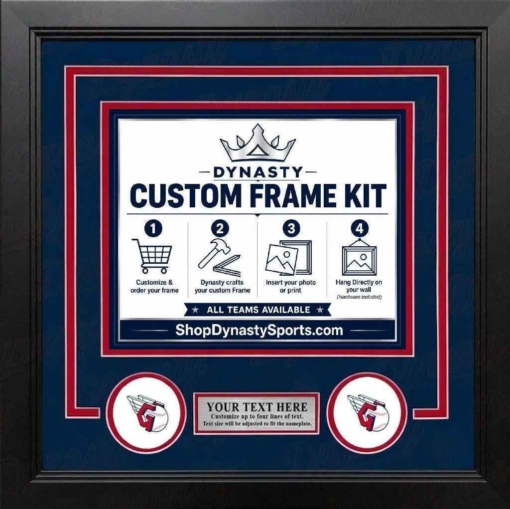 MLB Baseball Photo Picture Frame Kit - Cleveland Indians (Navy Matting, Red Trim)