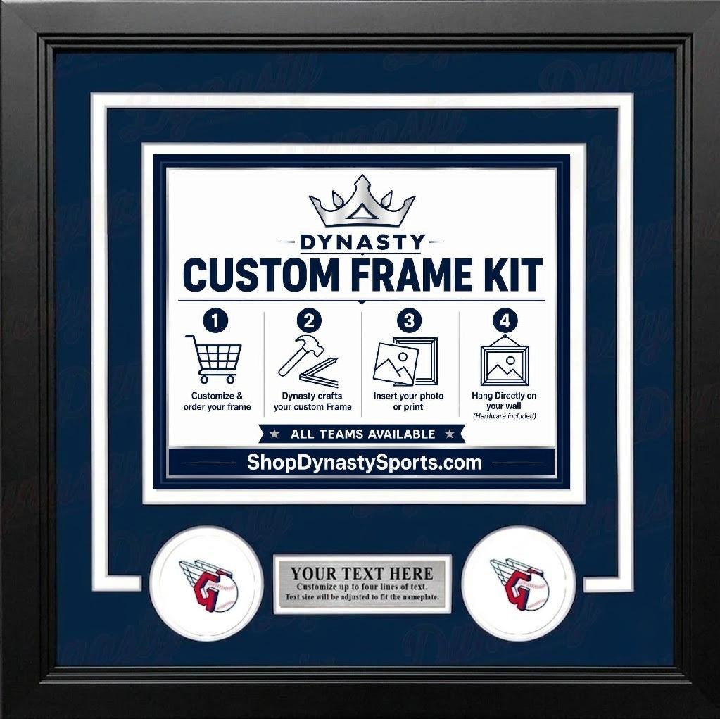 MLB Baseball Photo Picture Frame Kit - Cleveland Indians (Navy Matting, Red Trim)