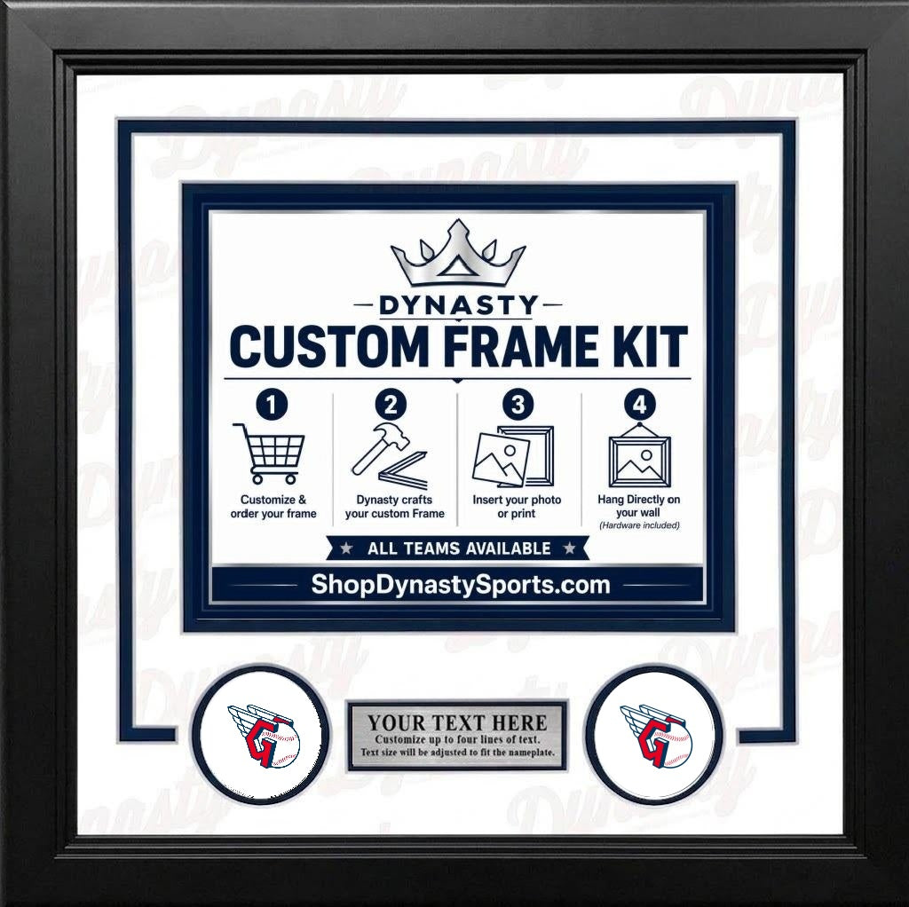 MLB Baseball Photo Picture Frame Kit - Cleveland Indians (Navy Matting, White Trim)