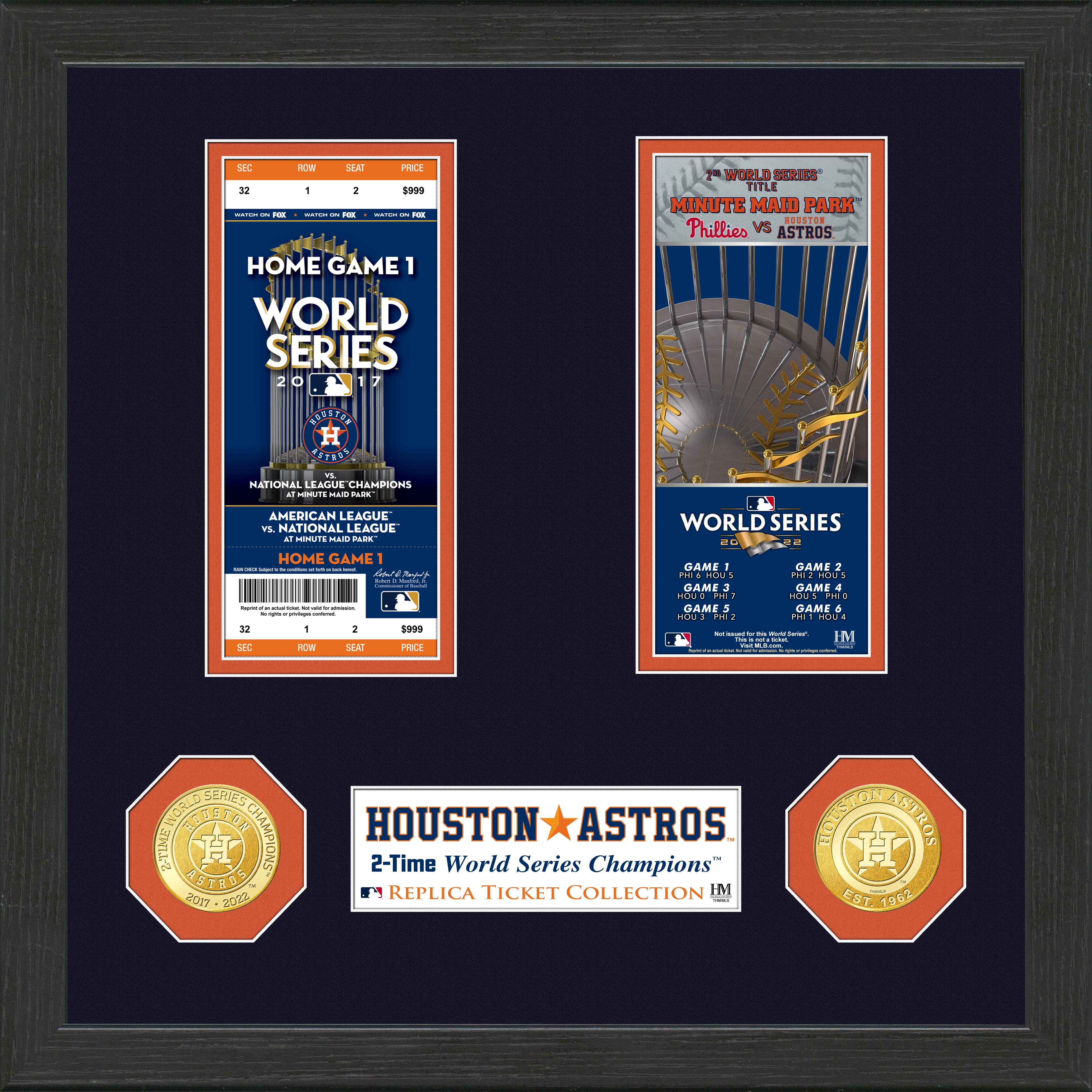 Houston Astros 2-Time World Series Champions Bronze Coin & Ticket Collection - Sports Collectibles, Sports Memorabilia, Sports Fan Shop, Sports Gifts