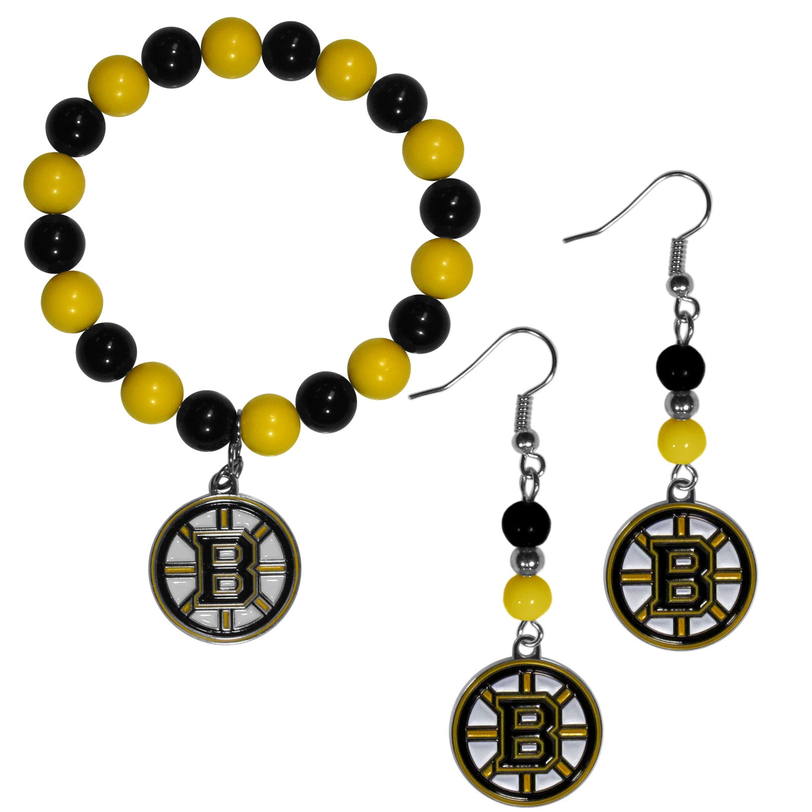 Boston Bruins Fan Bead Earrings and Bracelet Set