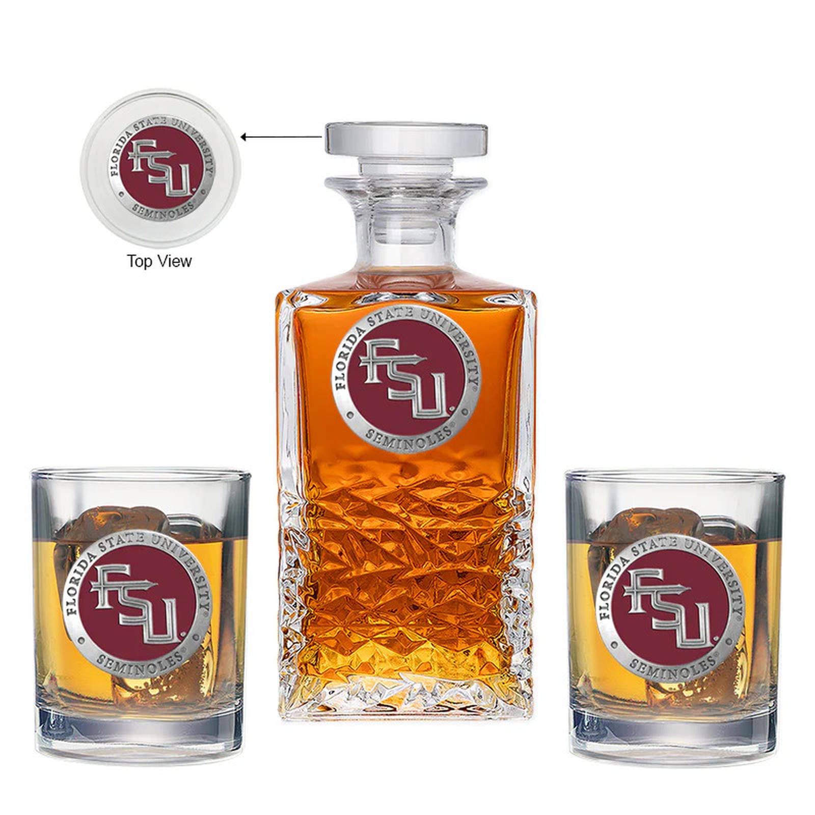 Florida State University FSU Logo Heritage Decanter with 2 Glasses - Sports Gifts, Sports Memorabilia, Sports Collectibles, Fan Shop