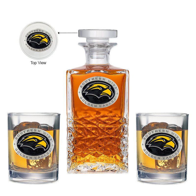 University of Southern Mississippi Heritage Decanter with 2 Glasses