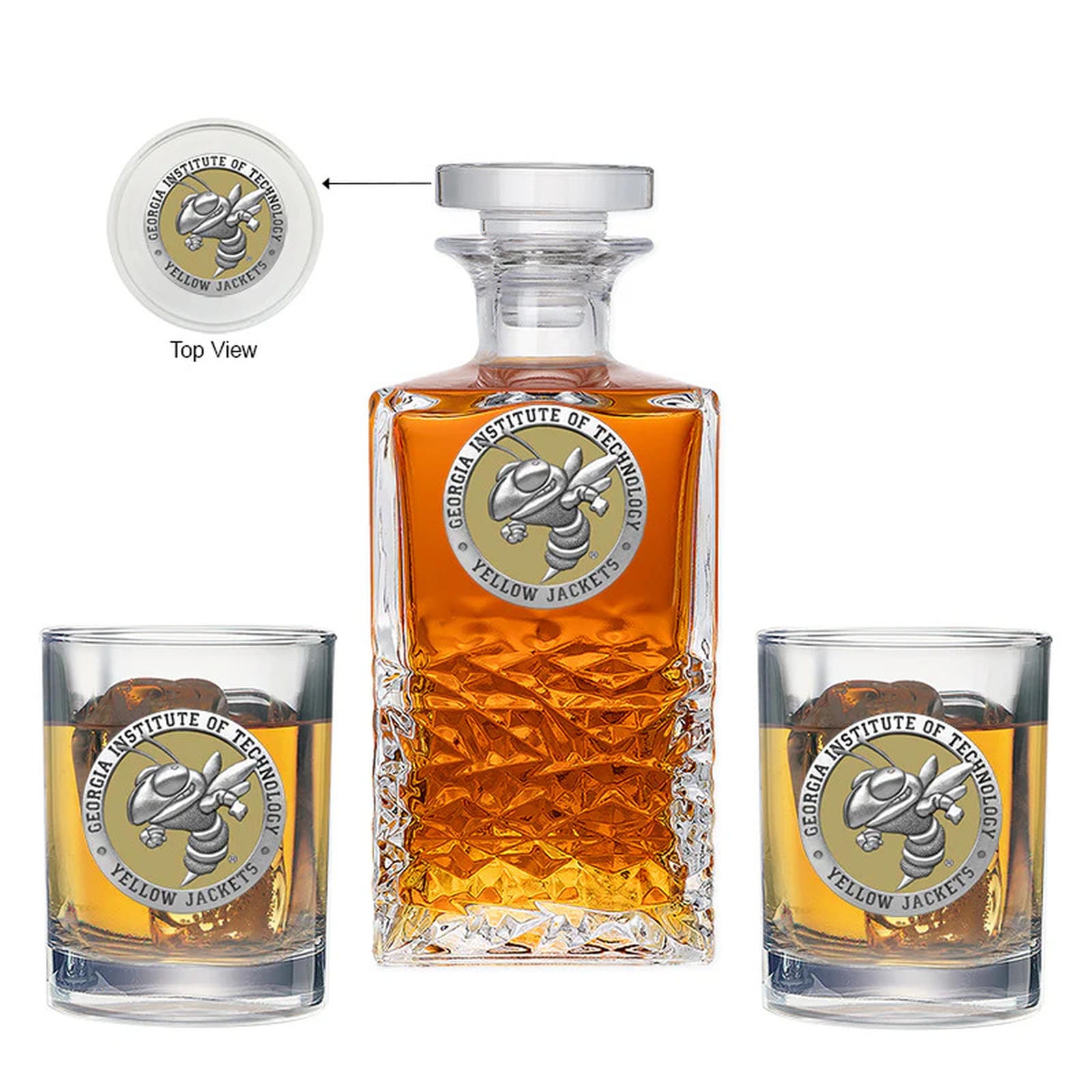 Georgia Tech Buzz Logo Heritage Decanter with 2 Glasses - Sports Gifts, Sports Memorabilia, Sports Collectibles, Fan Shop
