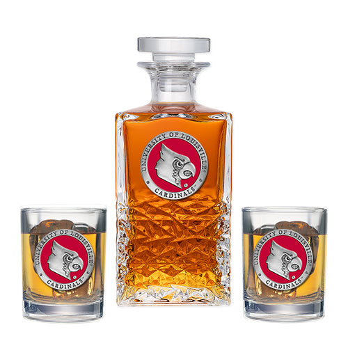 University of Louisville Heritage Decanter with 2 Glasses - Sports Collectibles, Sports Memorabilia, Sports Fan Shop, Sports Gifts