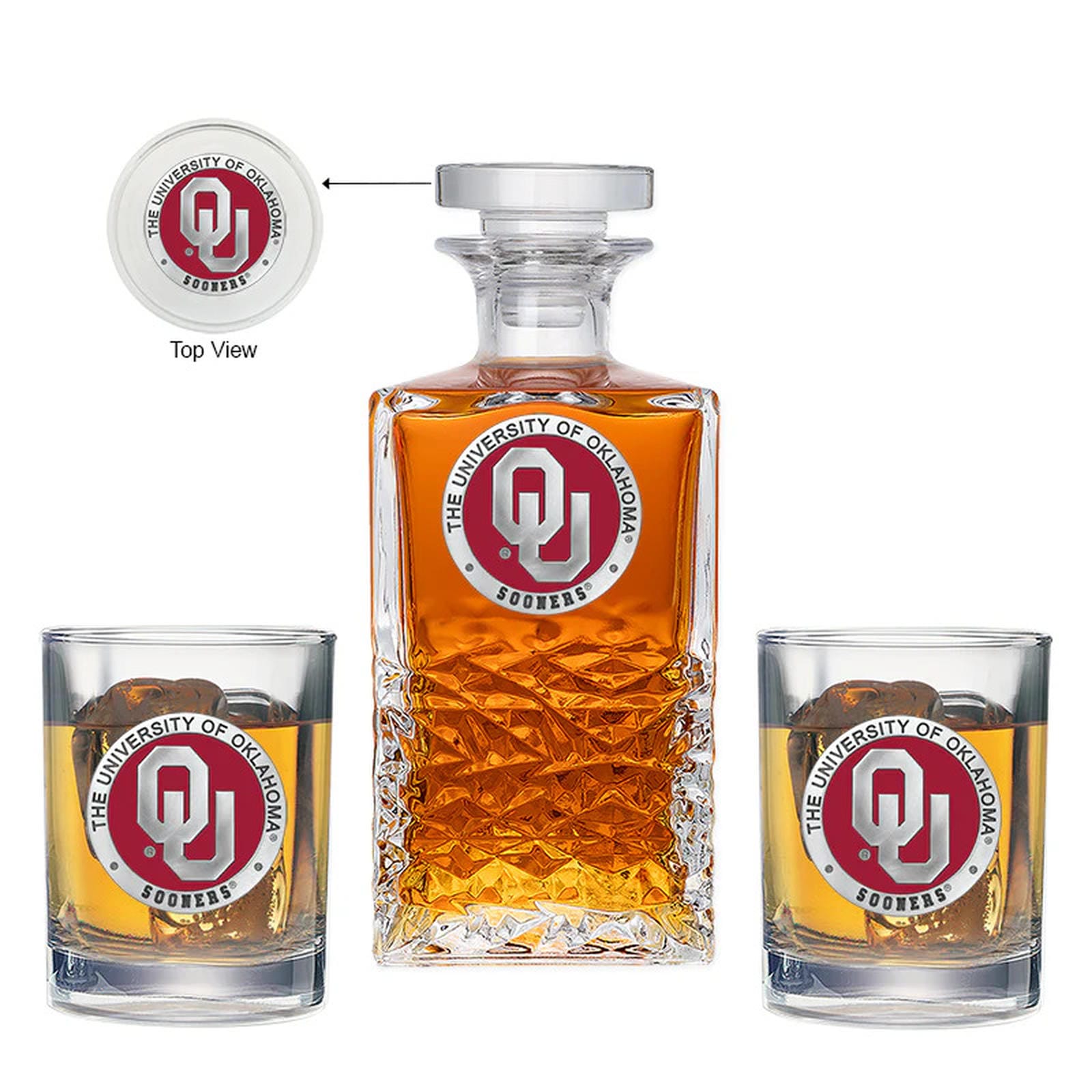 University of Oklahoma Heritage Decanter with 2 Glasses - Sports Gifts, Sports Memorabilia, Sports Collectibles, Fan Shop
