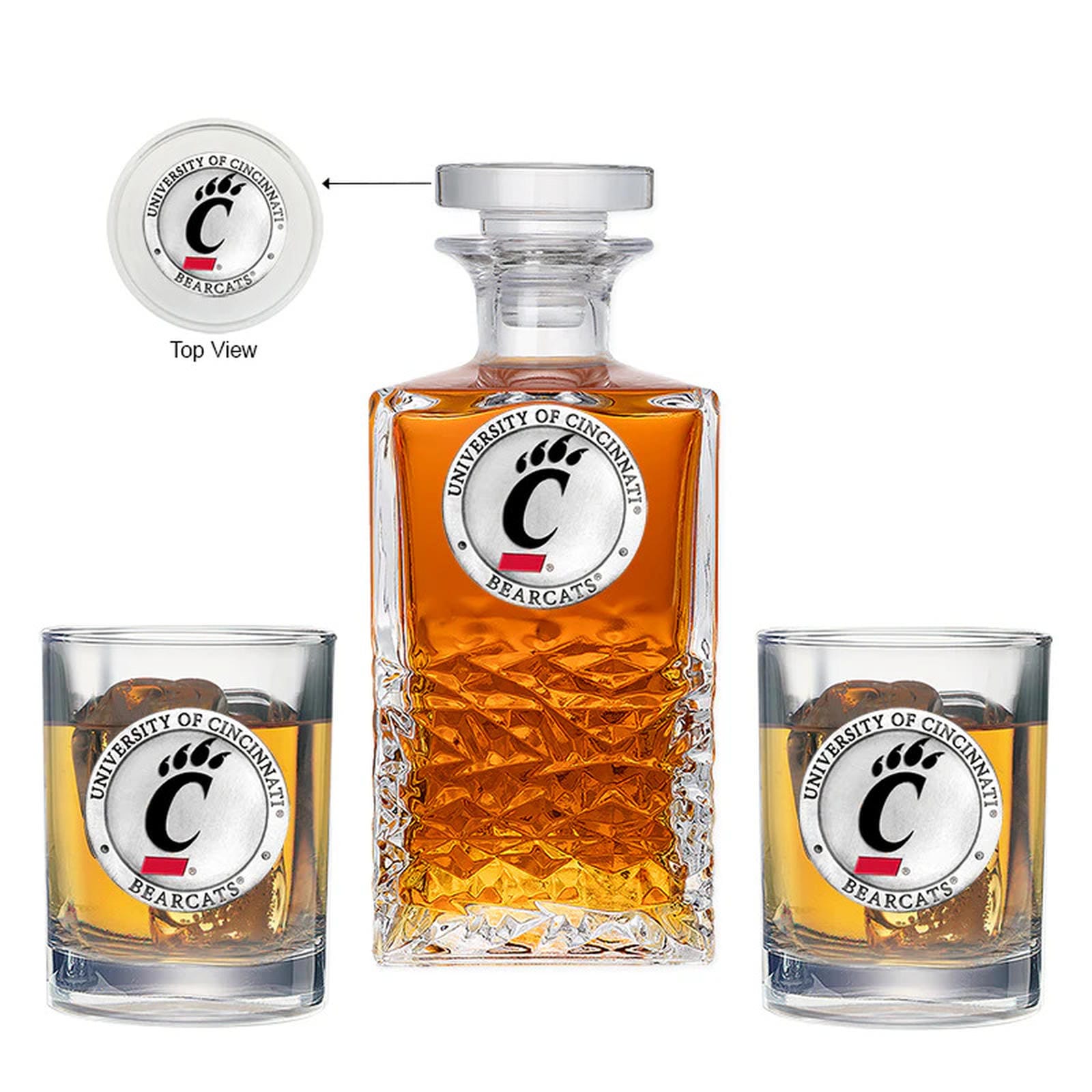 University of Cincinnati Heritage Decanter with 2 Glasses - Sports Gifts, Sports Memorabilia, Sports Collectibles, Fan Shop