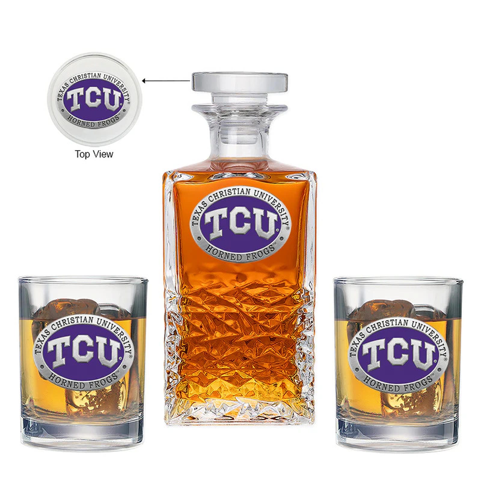 Texas Christian University Heritage Decanter with 2 Glasses - Sports Gifts, Sports Memorabilia, Sports Collectibles, Fan Shop