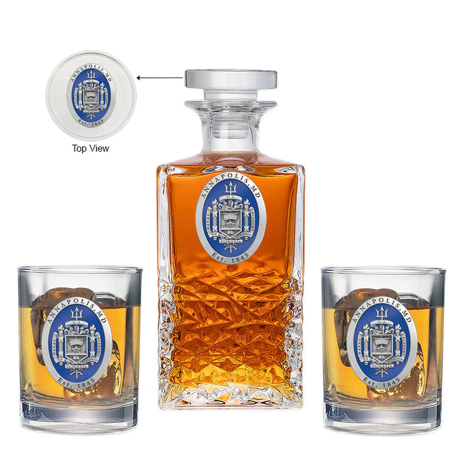 United States Naval Academy Crest Heritage Decanter with 2 Glasses - Sports Gifts, Sports Memorabilia, Sports Collectibles, Fan Shop