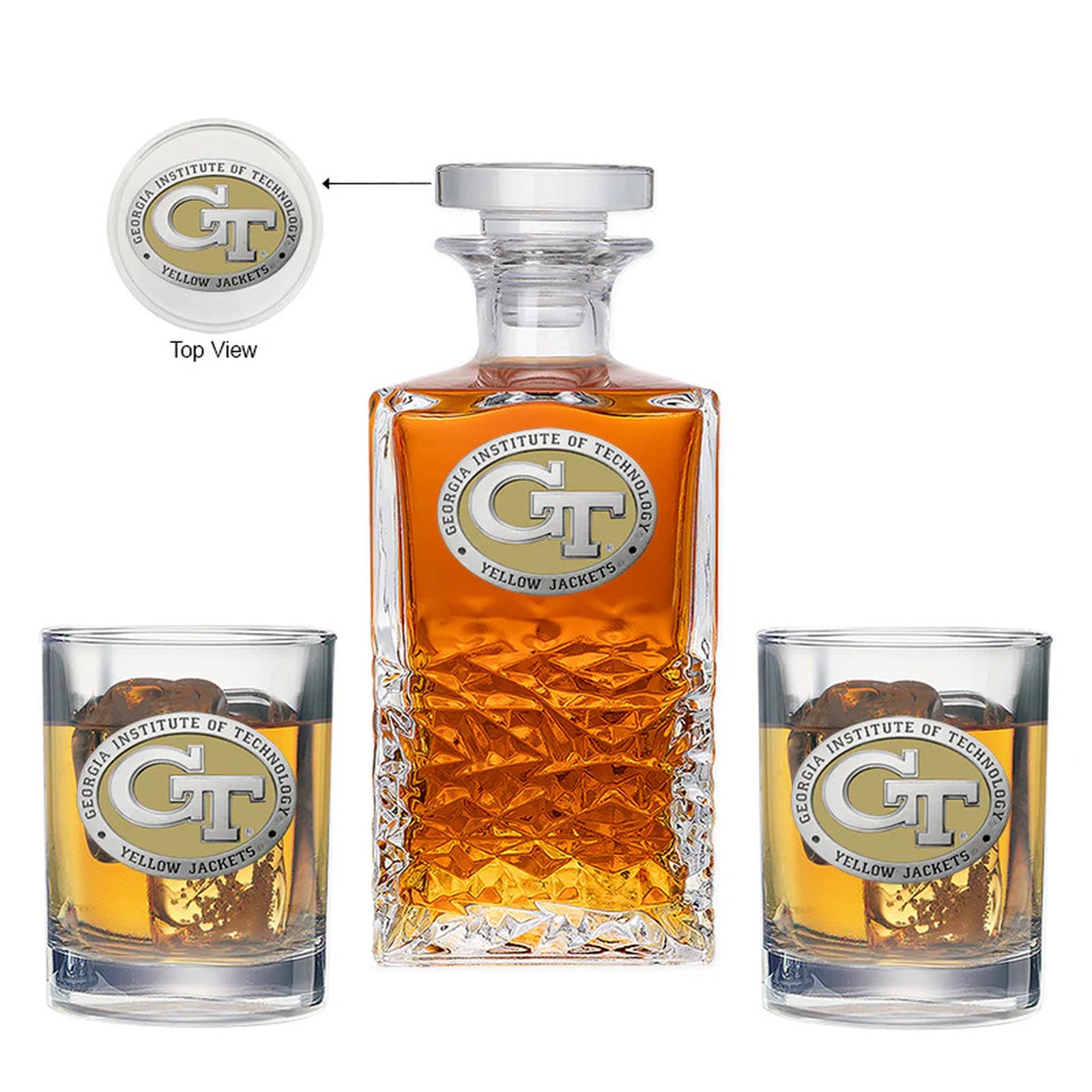 Georgia Tech GT Logo Heritage Decanter with 2 Glasses - Sports Gifts, Sports Memorabilia, Sports Collectibles, Fan Shop