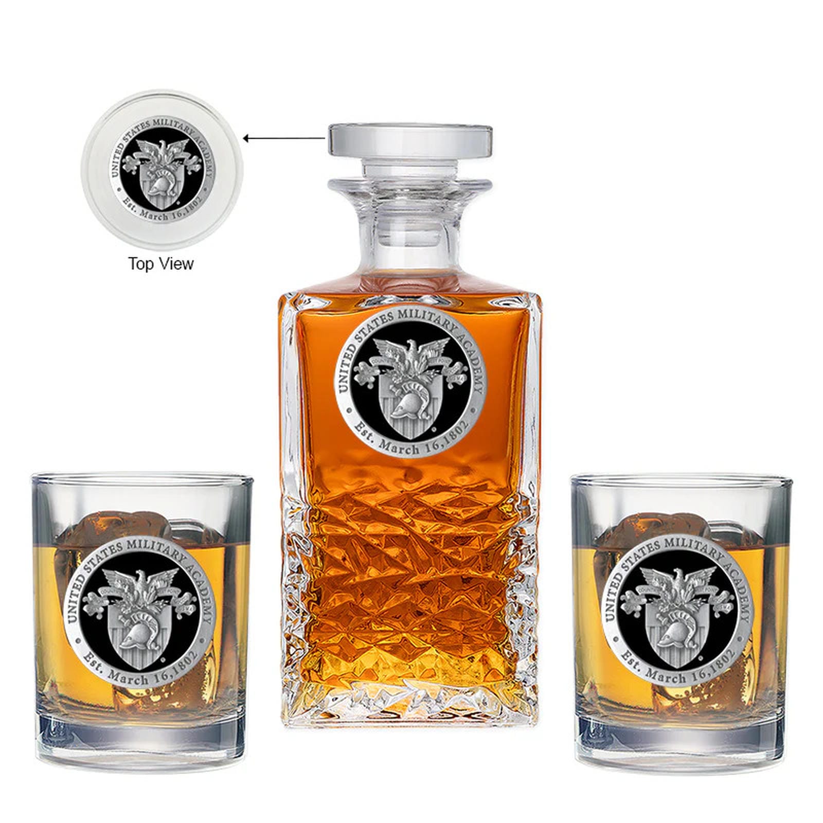 United States Military Academy Crest Heritage Decanter with 2 Glasses - Sports Gifts, Sports Memorabilia, Sports Collectibles, Fan Shop