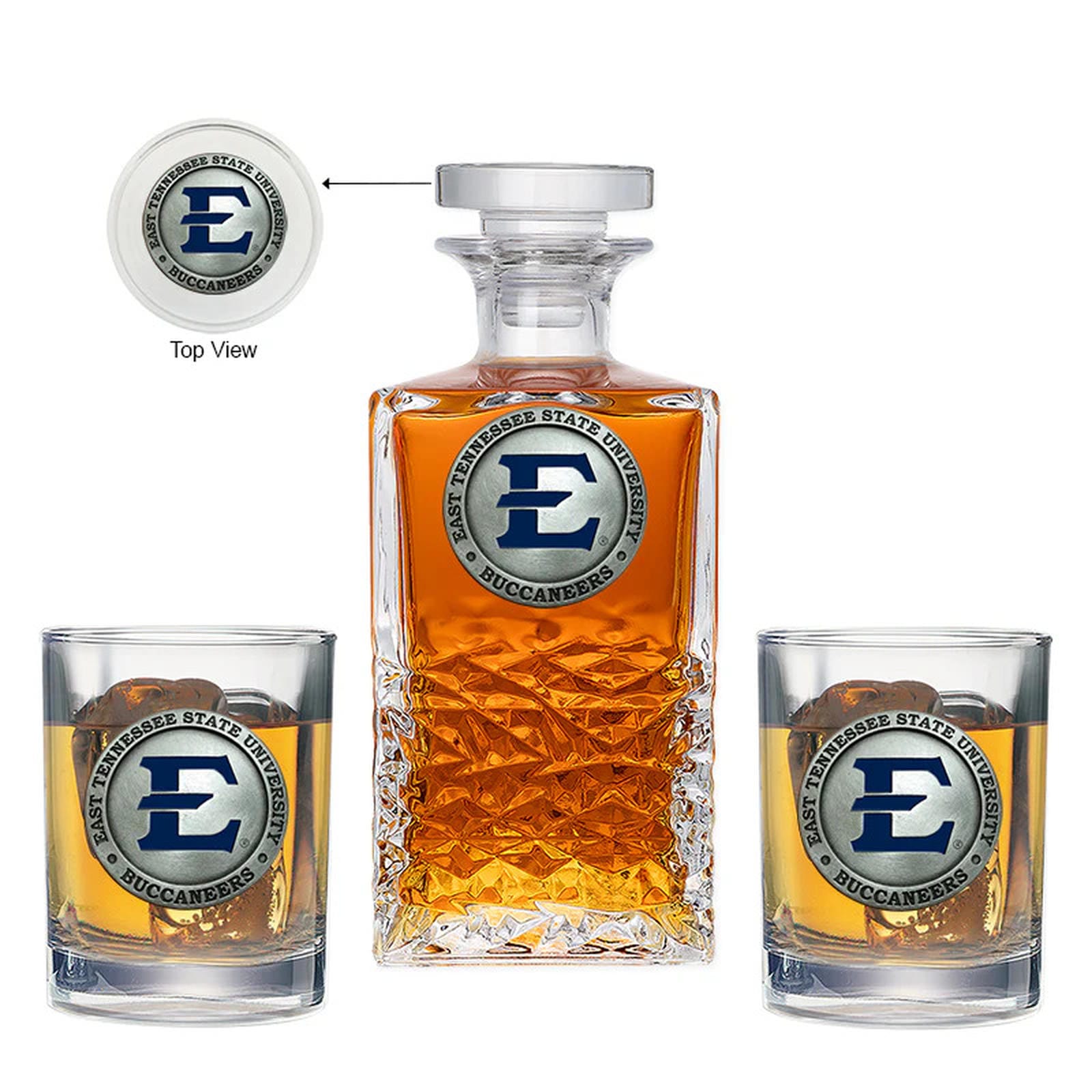 East Tennessee State University Heritage Decanter with 2 Glasses - Sports Gifts, Sports Memorabilia, Sports Collectibles, Fan Shop