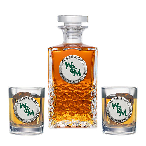 William and Mary Heritage Decanter with 2 Glasses - Sports Collectibles, Sports Memorabilia, Sports Fan Shop, Sports Gifts