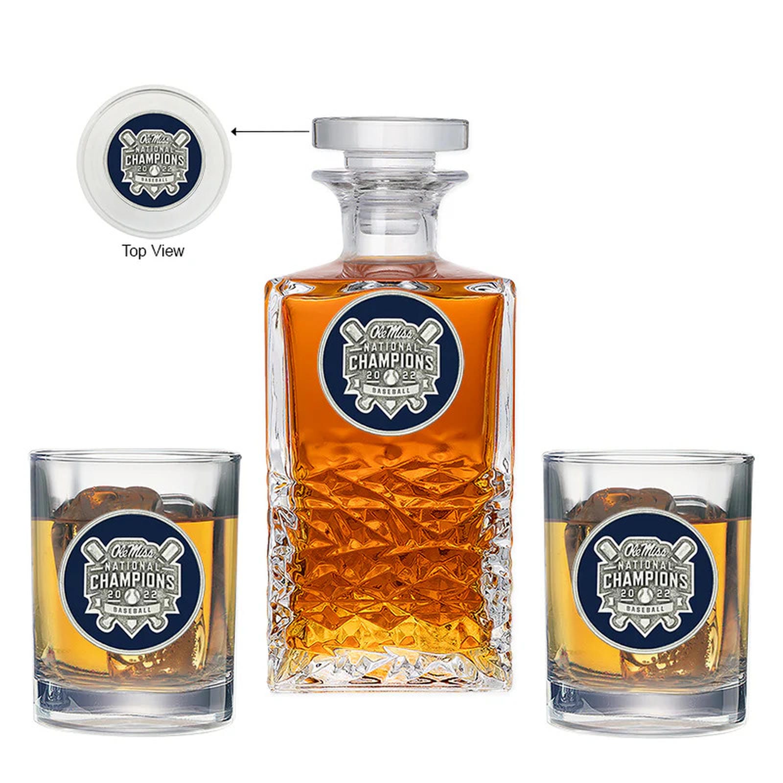 Ole Miss Baseball National Champions 2022 Heritage Decanter with 2 Glasses - Sports Gifts, Sports Memorabilia, Sports Collectibles, Fan Shop