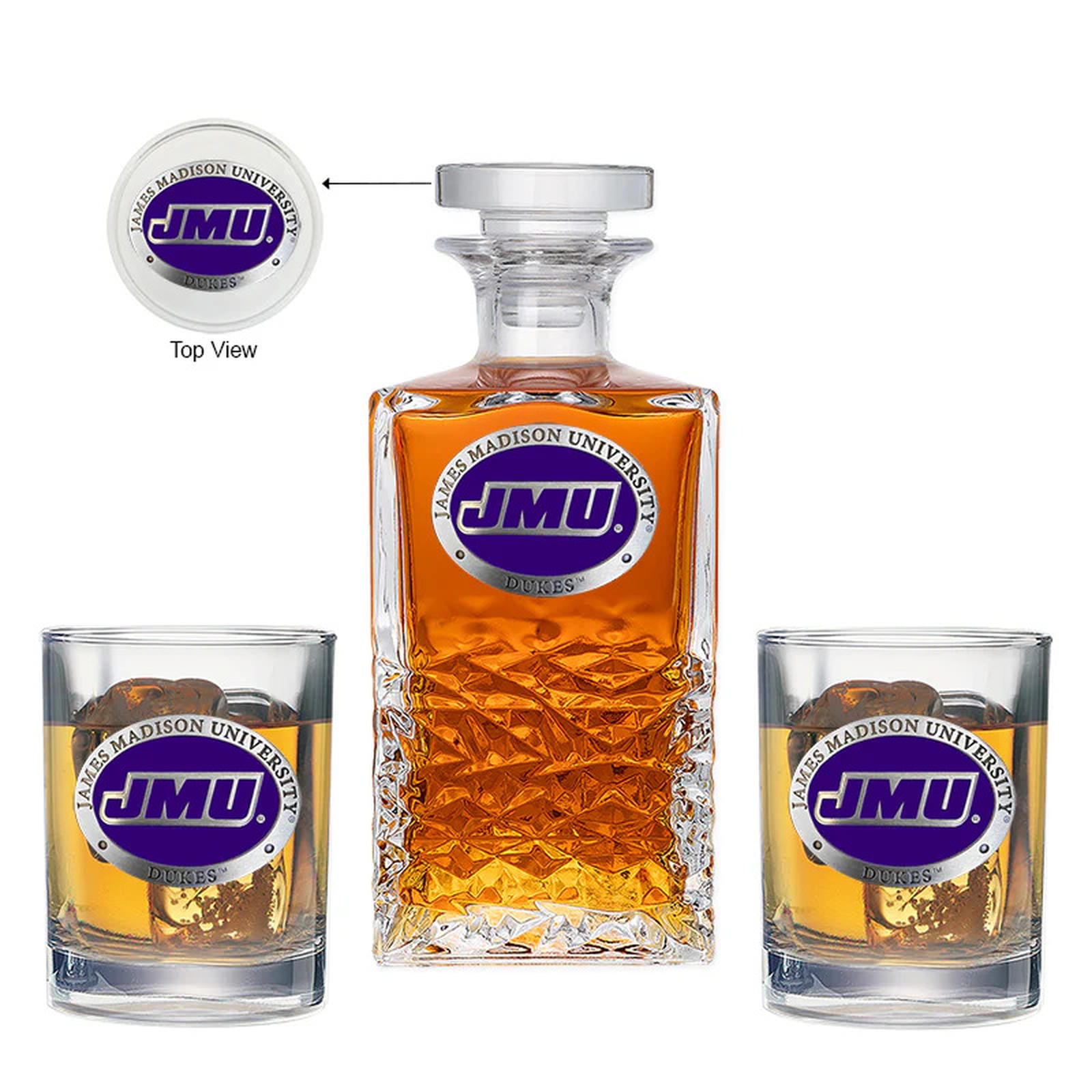 James Madison University Heritage Decanter with 2 Glasses - Sports Gifts, Sports Memorabilia, Sports Collectibles, Fan Shop