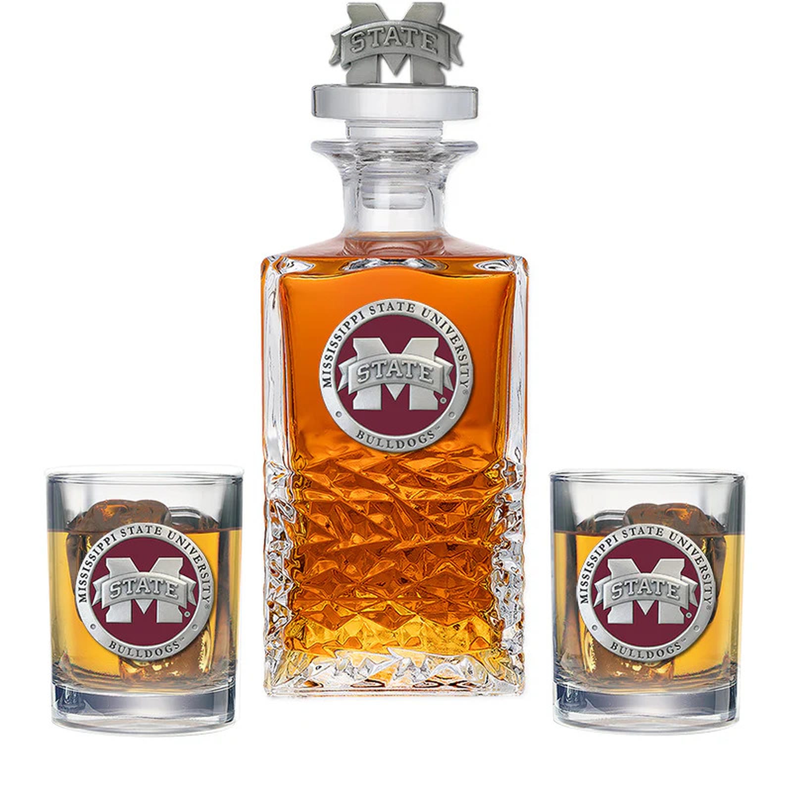 Mississippi State University Bulldogs "M" Logo Heritage Decanter with 3D Top & 2 Glasses - Sports Gifts, Sports Memorabilia, Sports Collectibles, Fan Shop
