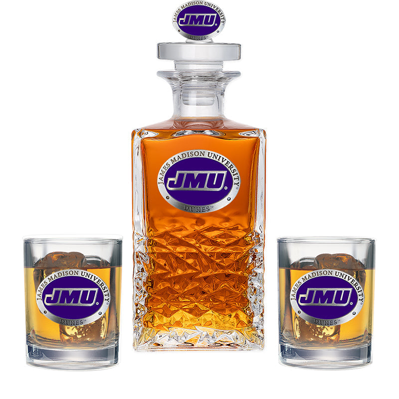James Madison University Heritage Decanter with 3D Top & 2 Glasses - Sports Collectibles, Sports Memorabilia, Sports Fan Shop, Sports Gifts