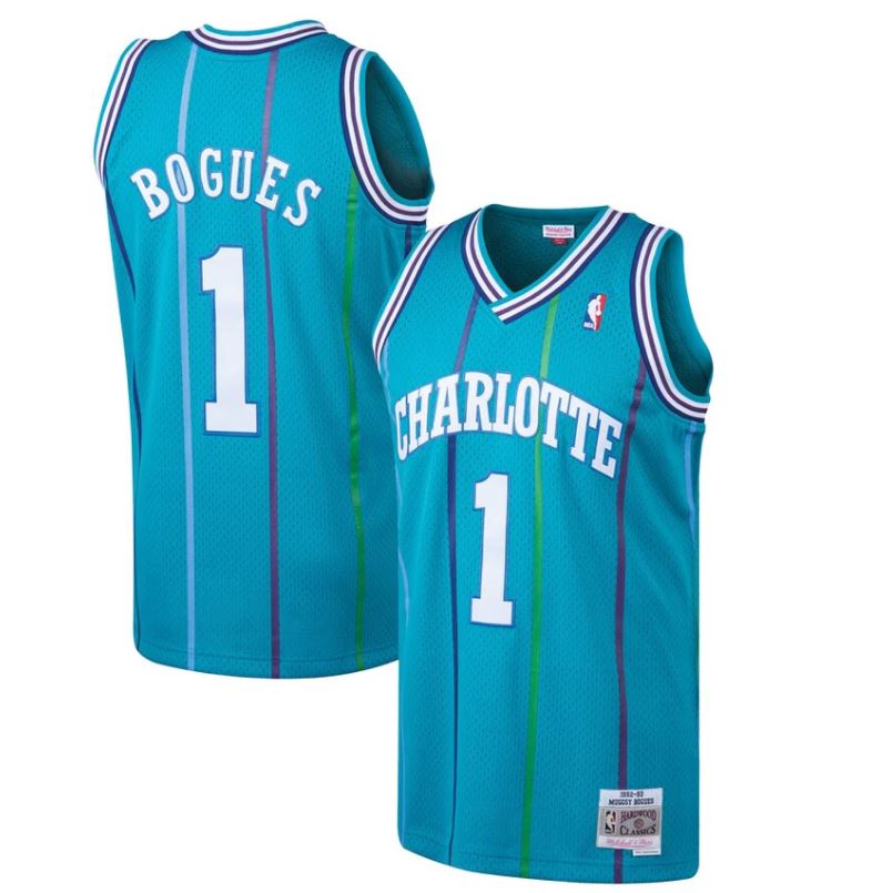 Muggsy Bogues Charlotte Hornets Mitchell & Ness Teal Hardwood Classics 1992-93 Swingman Jersey - Sports Collectibles, Sports Memorabilia, Sports Fan Shop, Sports Gifts
