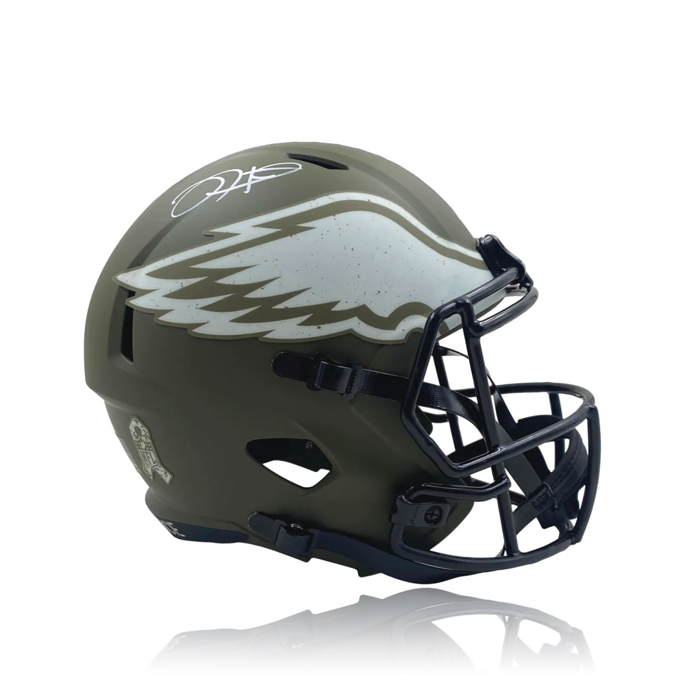 Jalen Hurts Philadelphia Eagles Autographed Full-Size 2022 Salute to Service Speed Helmet - Sports Collectibles, Sports Memorabilia, Sports Fan Shop, Sports Gifts