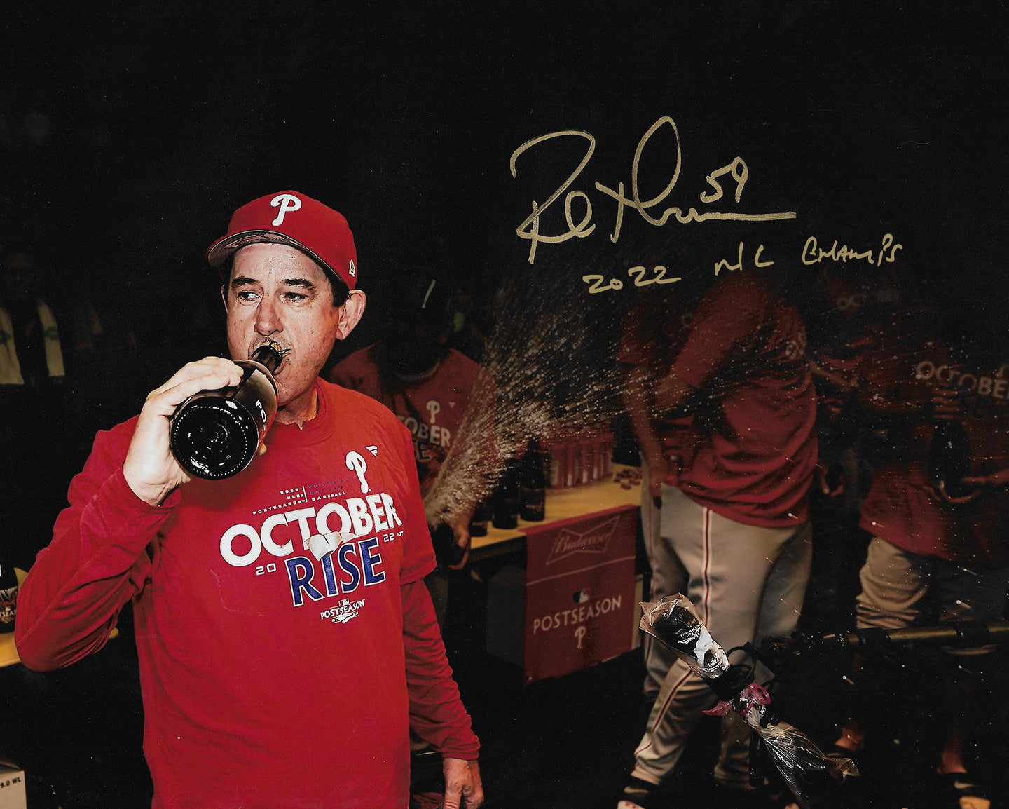 Rob Thomson 2022 NL Champions Locker Room Philadelphia Phillies Autographed 16x20 Photo (NL Champs) - Sports Collectibles, Sports Memorabilia, Sports Fan Shop, Sports Gifts