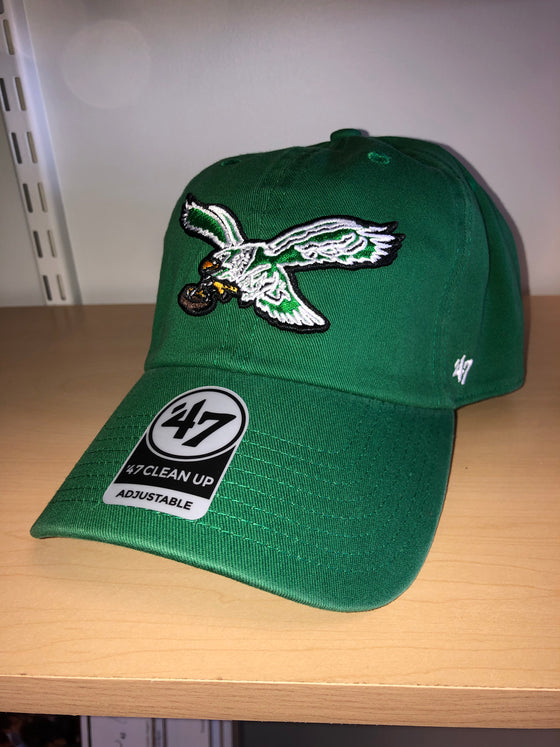 Philadelphia Eagles 47 Brand Clean-Up Vintage Throwback Kelly Green Adjustable Strapback Hat OSFM - 757 Sports Collectibles