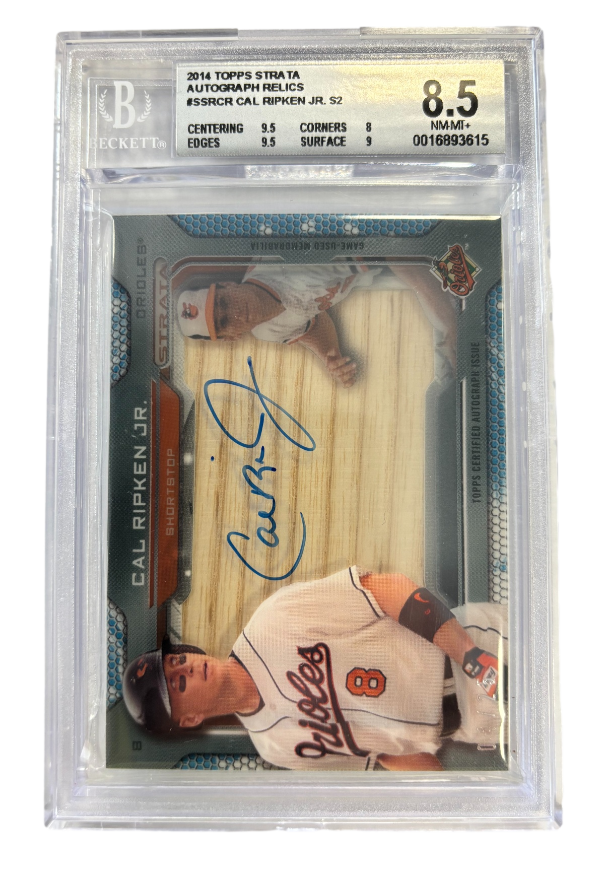 Baltimore Orioles Cal Ripken Jr. 2014 Topps Strata Autograph Relics #SSRCR 4/25 Auto Card Beckett 8.5 - 757 Sports Collectibles