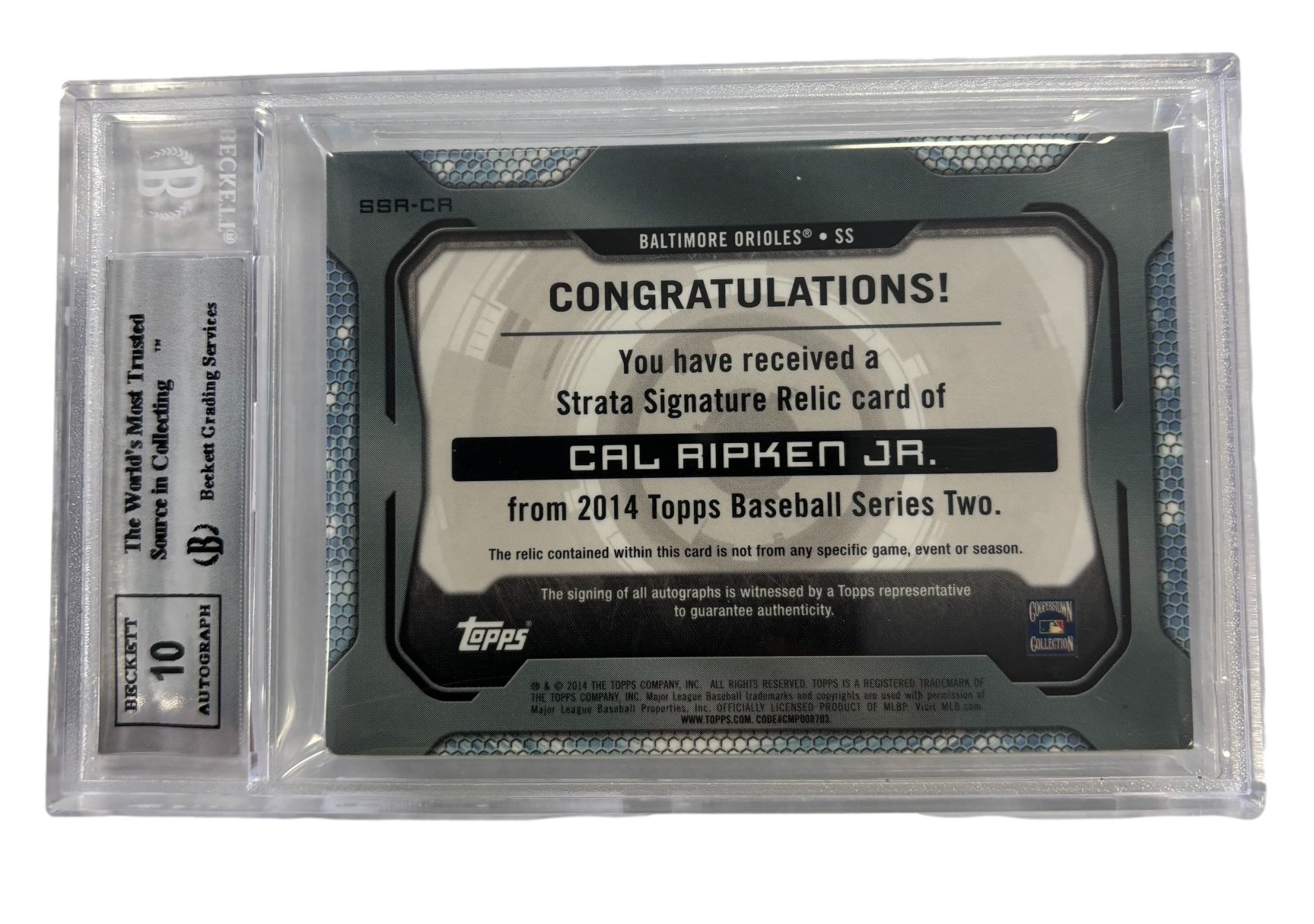 Baltimore Orioles Cal Ripken Jr. 2014 Topps Strata Autograph Relics #SSRCR 4/25 Auto Card Beckett 8.5 - 757 Sports Collectibles