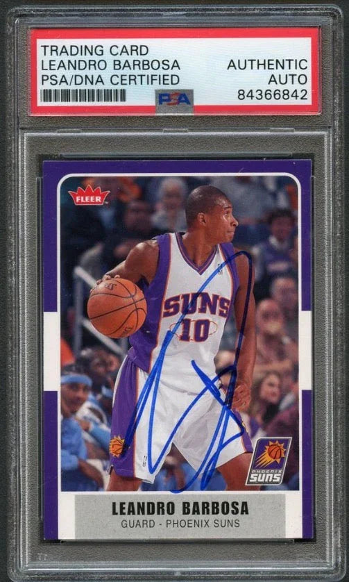 07-08 Fleer #187 Leandro Barbosa Signed Card AUTO 10 PSA Slabbed Suns - Sports Collectibles, Sports Memorabilia, Sports Fan Shop, Sports Gifts
