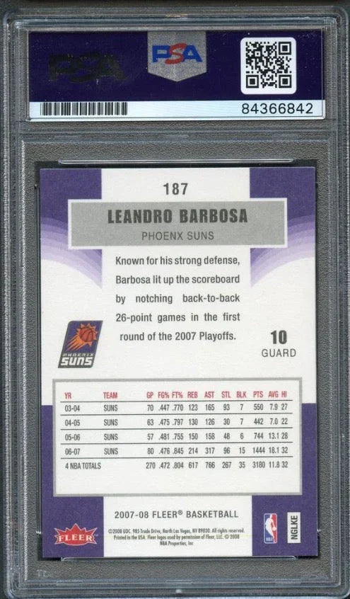 07-08 Fleer #187 Leandro Barbosa Signed Card AUTO 10 PSA Slabbed Suns - Sports Collectibles, Sports Memorabilia, Sports Fan Shop, Sports Gifts