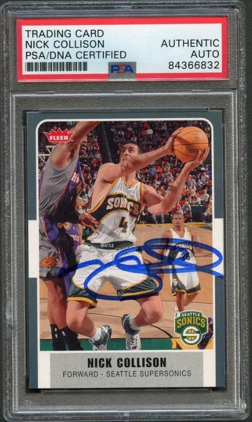07-08 Fleer #111 Nick Collison Signed Card AUTO PSA Slabbed Sonics - Sports Collectibles, Sports Memorabilia, Sports Fan Shop, Sports Gifts