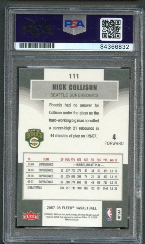 07-08 Fleer #111 Nick Collison Signed Card AUTO PSA Slabbed Sonics - Sports Collectibles, Sports Memorabilia, Sports Fan Shop, Sports Gifts