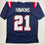 Autographed/Signed Jaylinn Hawkins New England Blue Football Jersey Beckett BAS COA