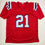 Autographed/Signed Jaylinn Hawkins New England Red Football Jersey Beckett BAS COA
