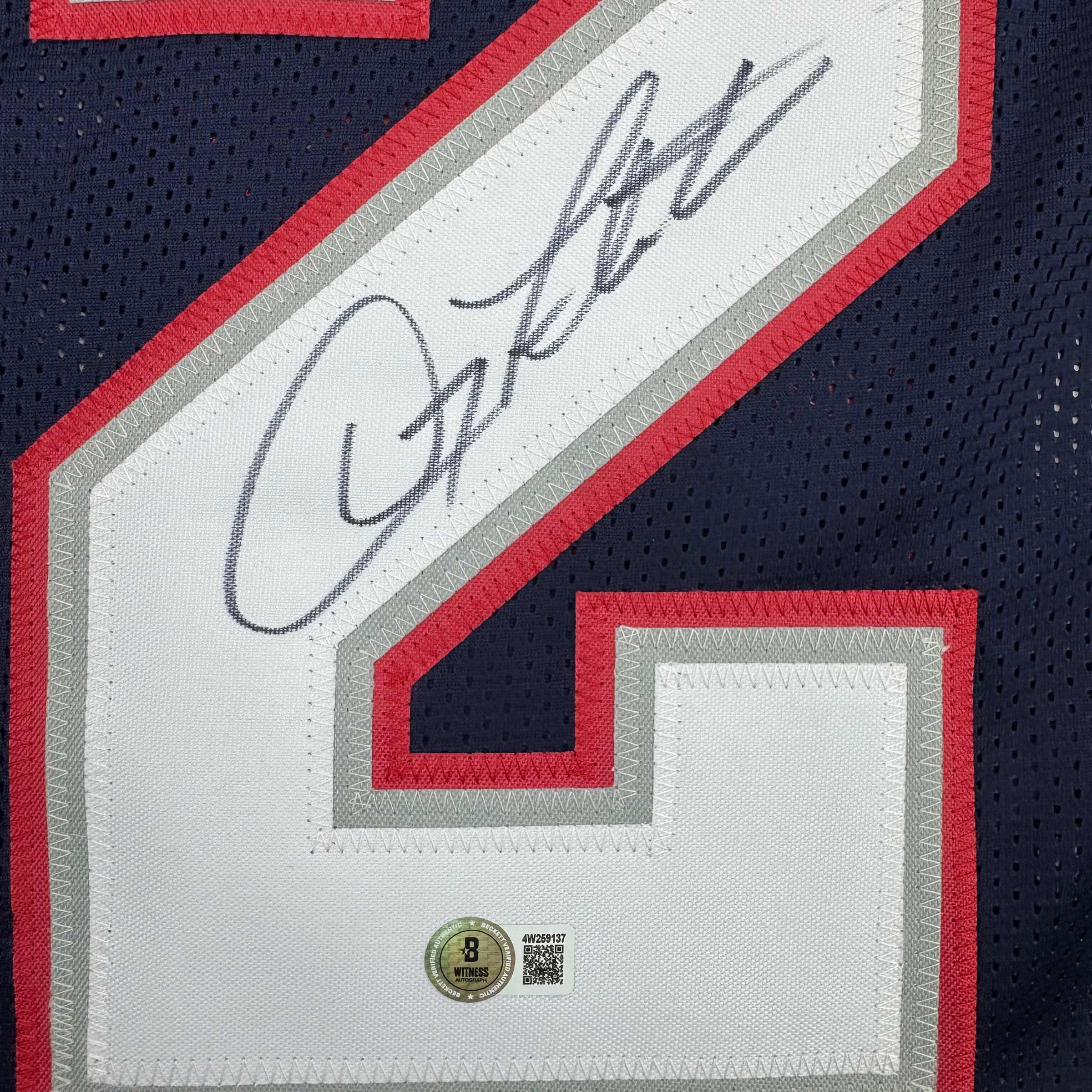 Autographed/Signed Doug Flutie New England Blue Football Jersey Beckett BAS COA