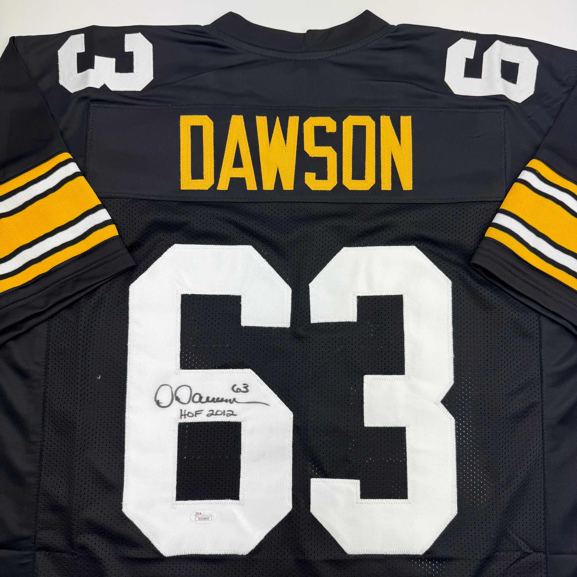 Autographed/Signed Dermontti Dawson HOF 12 Pittsburgh Black Football Jersey JSA COA