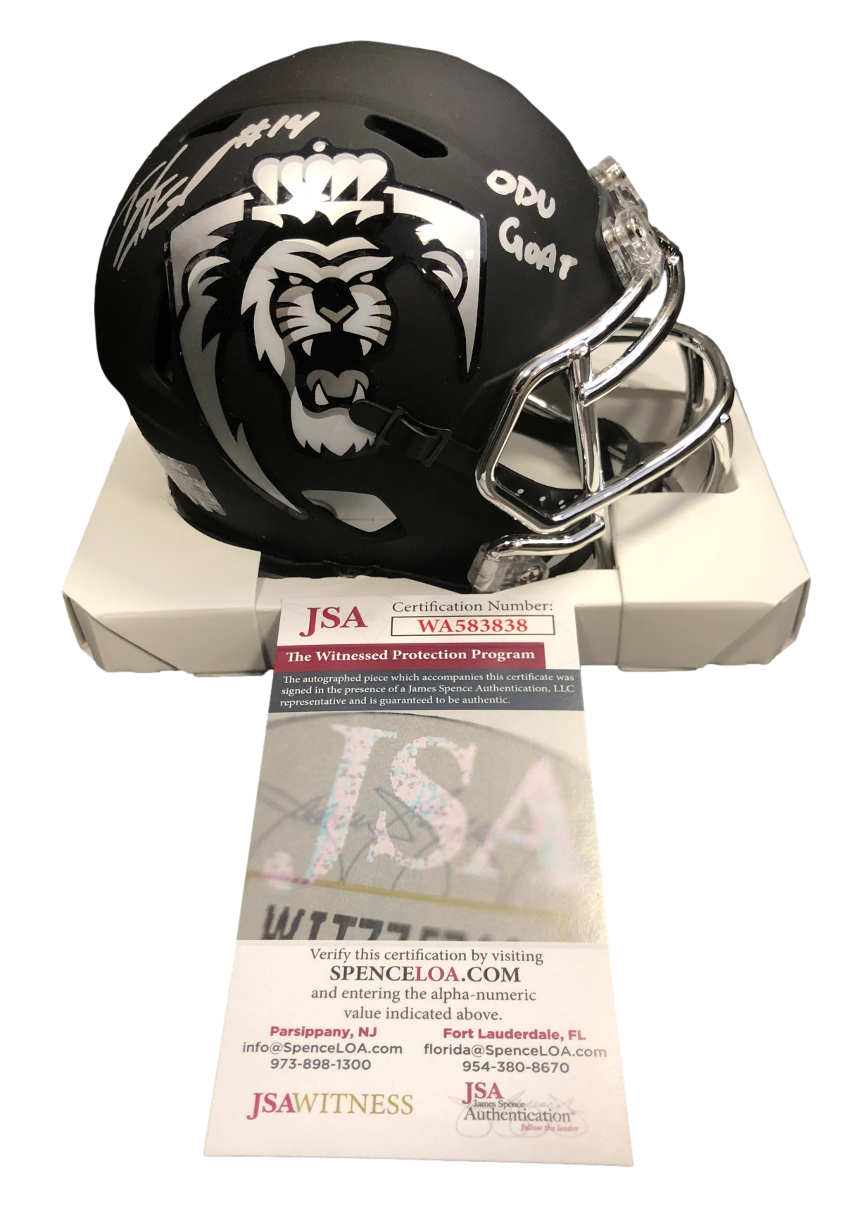 Old Dominion Monachs Taylor Heinicke ODU GOAT Signed Auto Lion Speed Mini Helmet - JSA W COA - 757 Sports Collectibles