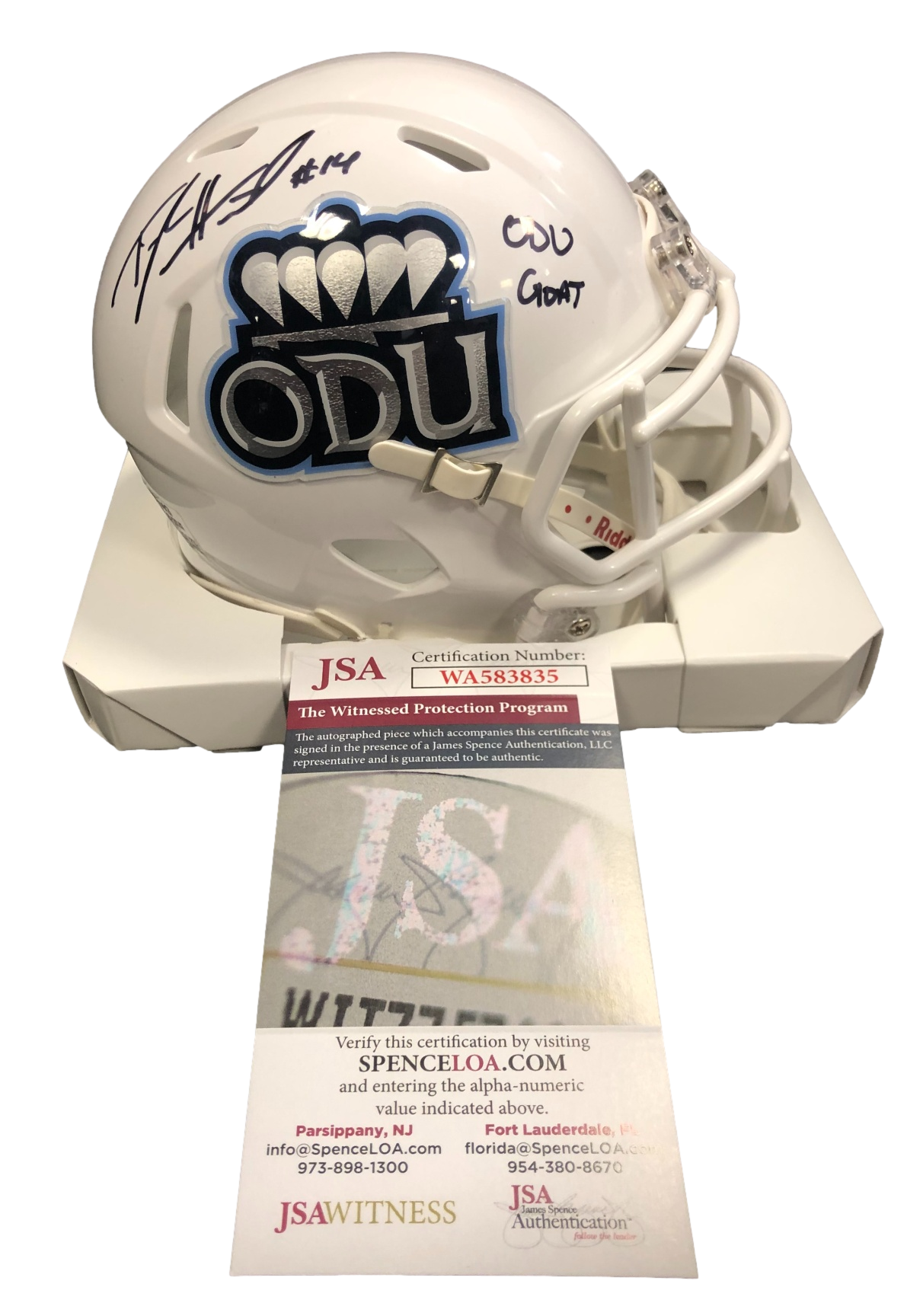Old Dominion Monachs Taylor Heinicke ODU Goat Signed Auto Wht Speed Mini Helmet - JSA W COA - 757 Sports Collectibles