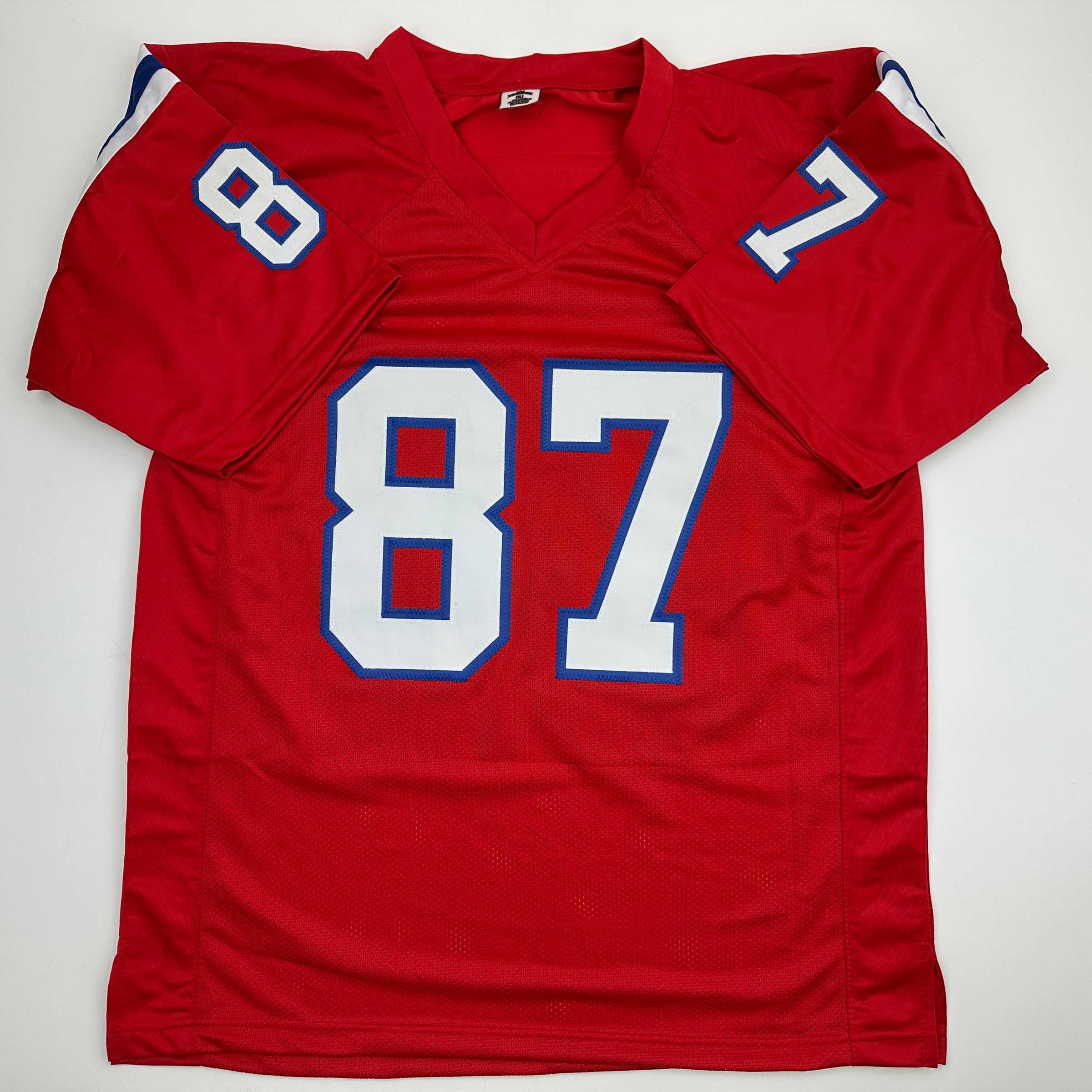 Autographed/Signed Ben Coates New England Red Football Jersey JSA COA