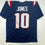 Autographed/Signed Mac Jones New England Blue Football Jersey Beckett BAS COA