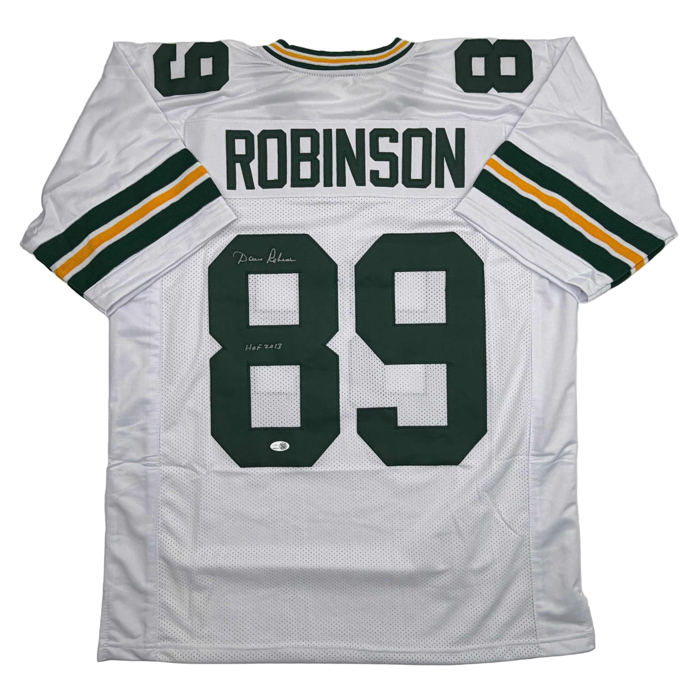 Autographed/Signed Dave Robinson HOF 13 Green Bay White Football Jersey JSA COA