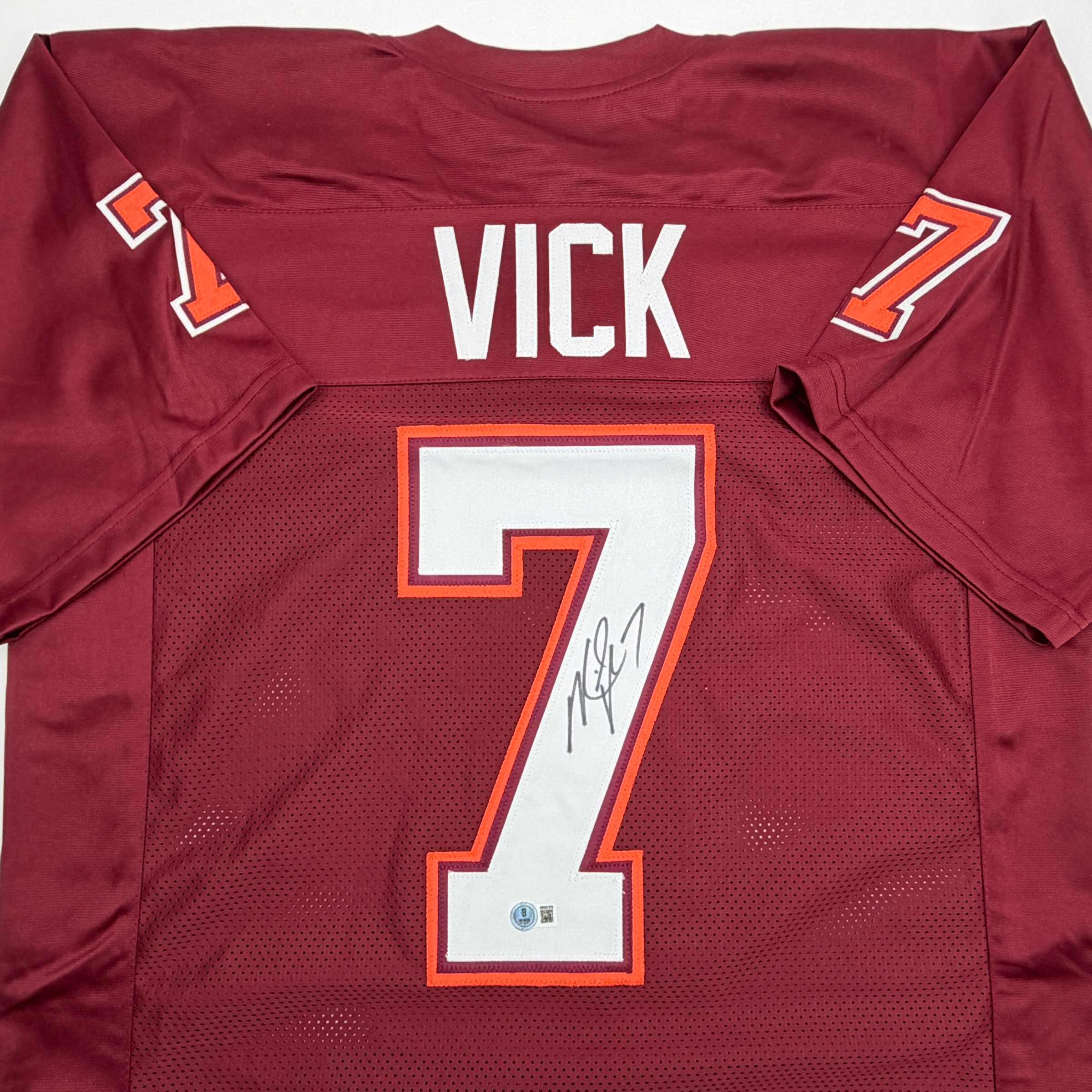 Autographed/Signed Michael Mike Vick Virginia Tech Maroon College Football Jersey Beckett BAS COA