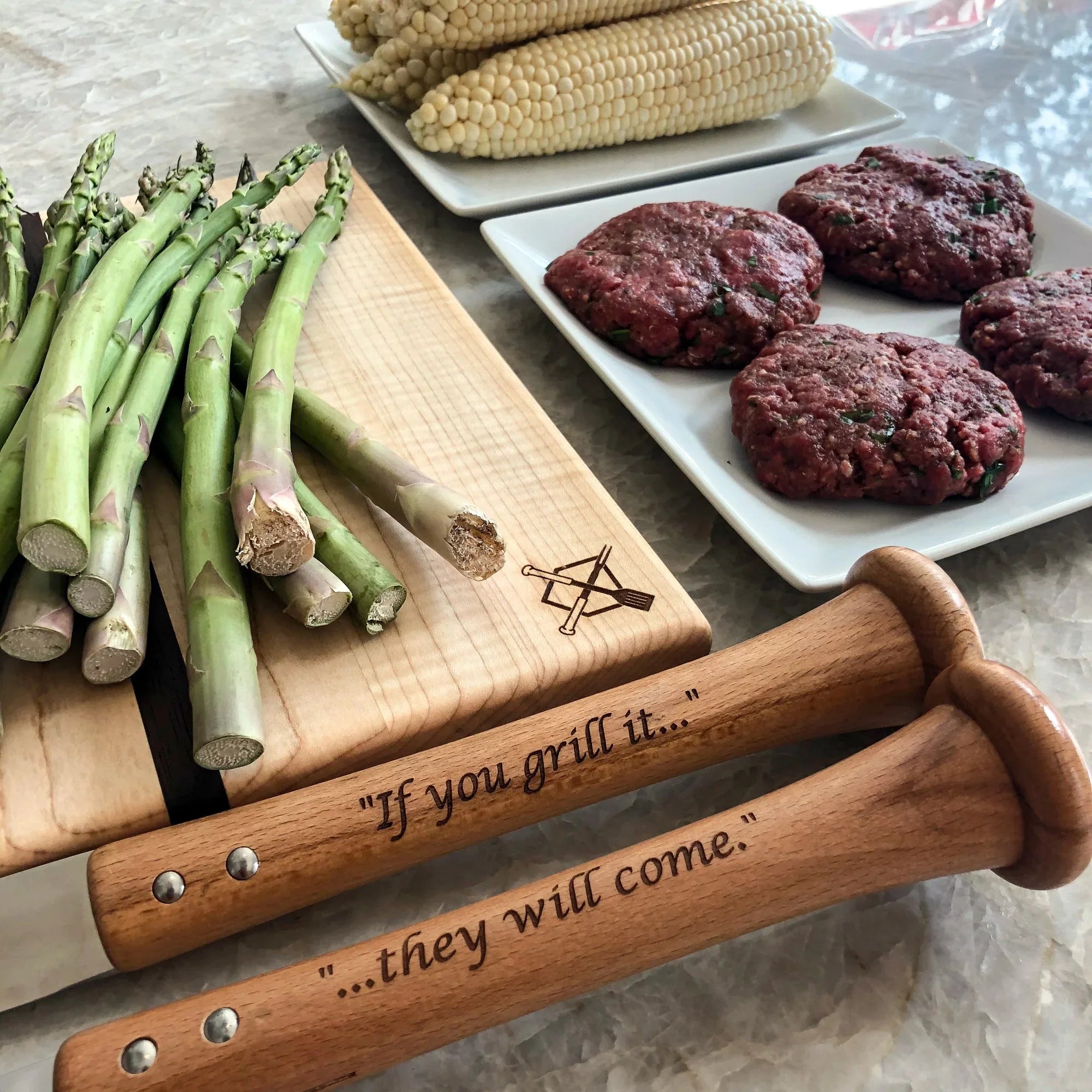 "Triple Play" Grill Set with Customized Handles - Sports Collectibles, Sports Memorabilia, Sports Fan Shop, Sports Gifts