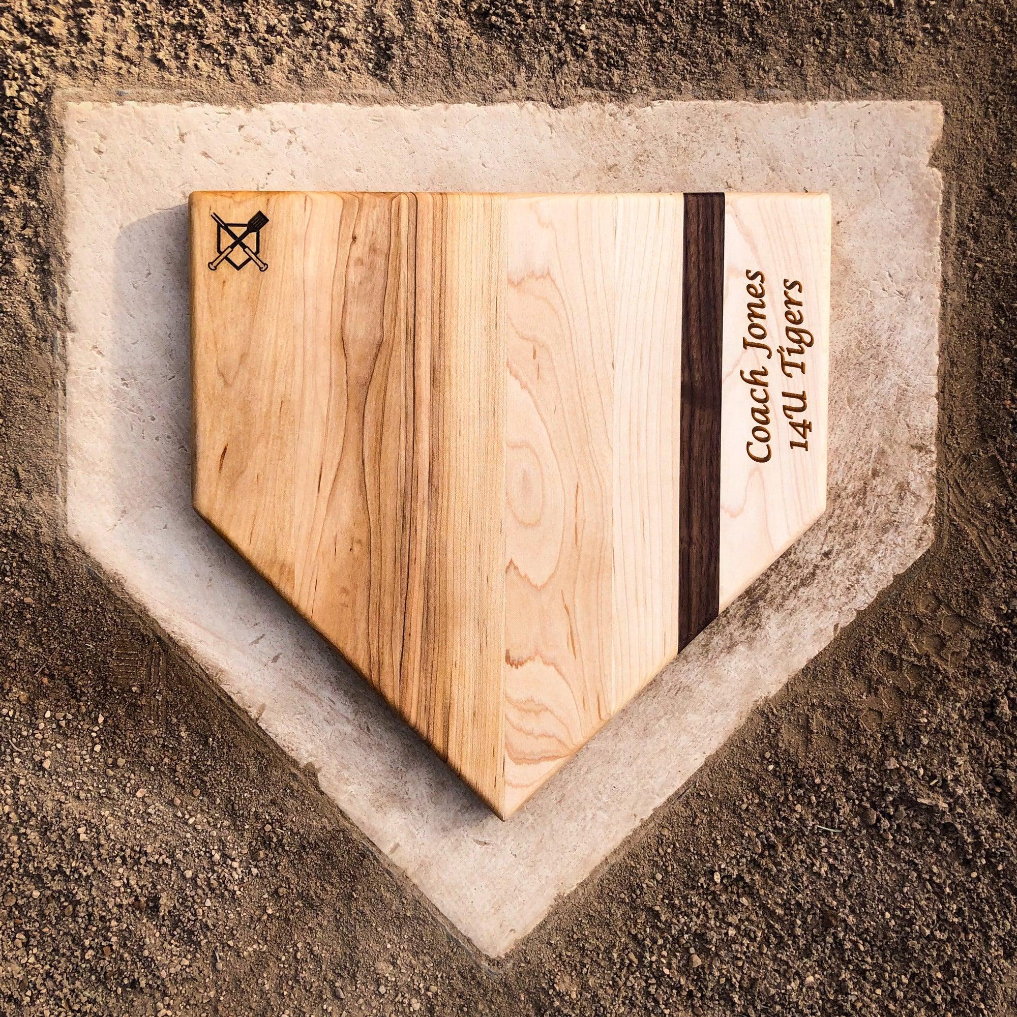 "Home Plate" Cutting Board with Custom Text Engraving (12"x12") - Sports Collectibles, Sports Memorabilia, Sports Fan Shop, Sports Gifts