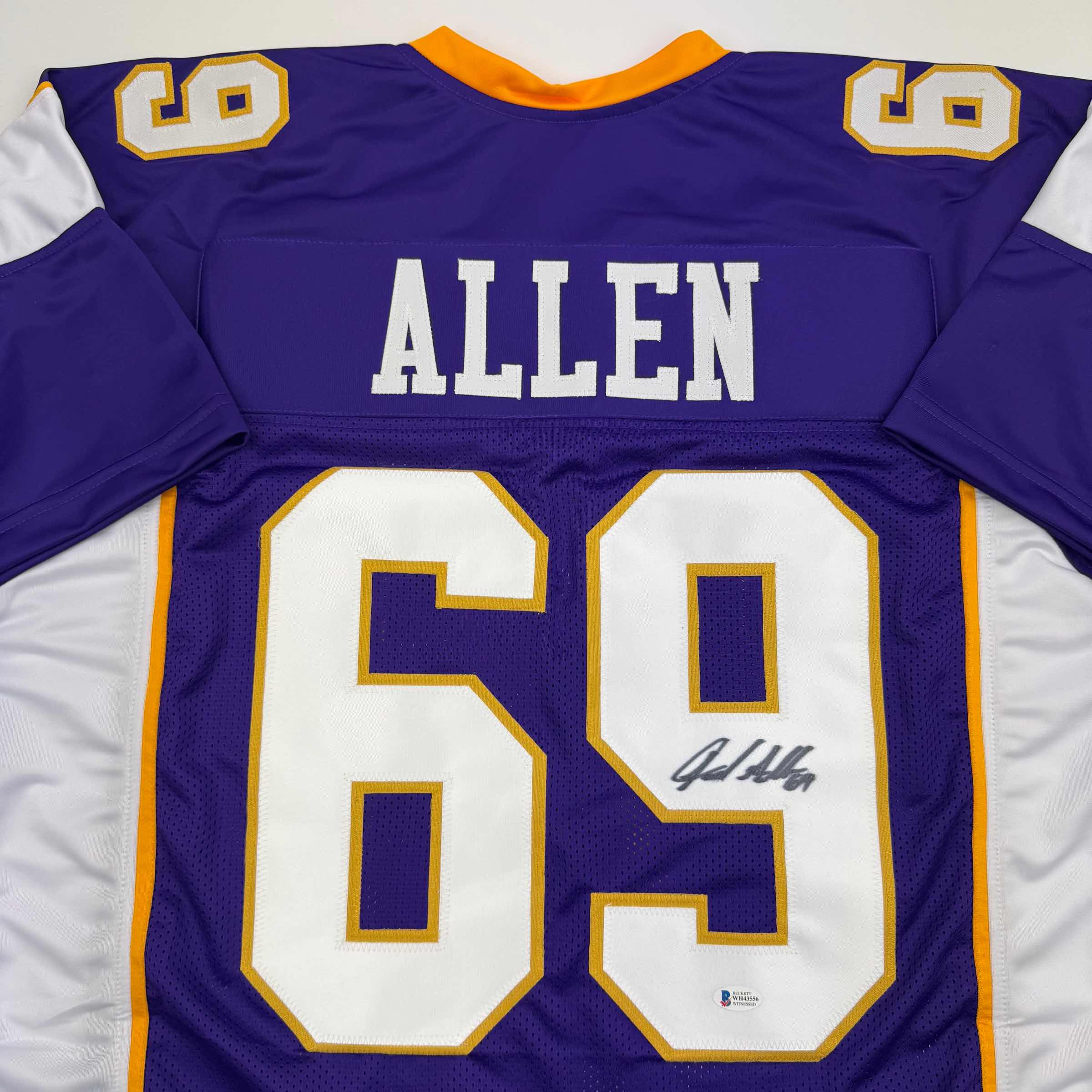Autographed/Signed Jared Allen Minnesota Purple Football Jersey Beckett BAS COA