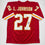 Autographed/Signed Larry Johnson Kansas City Red Football Jersey Beckett BAS COA