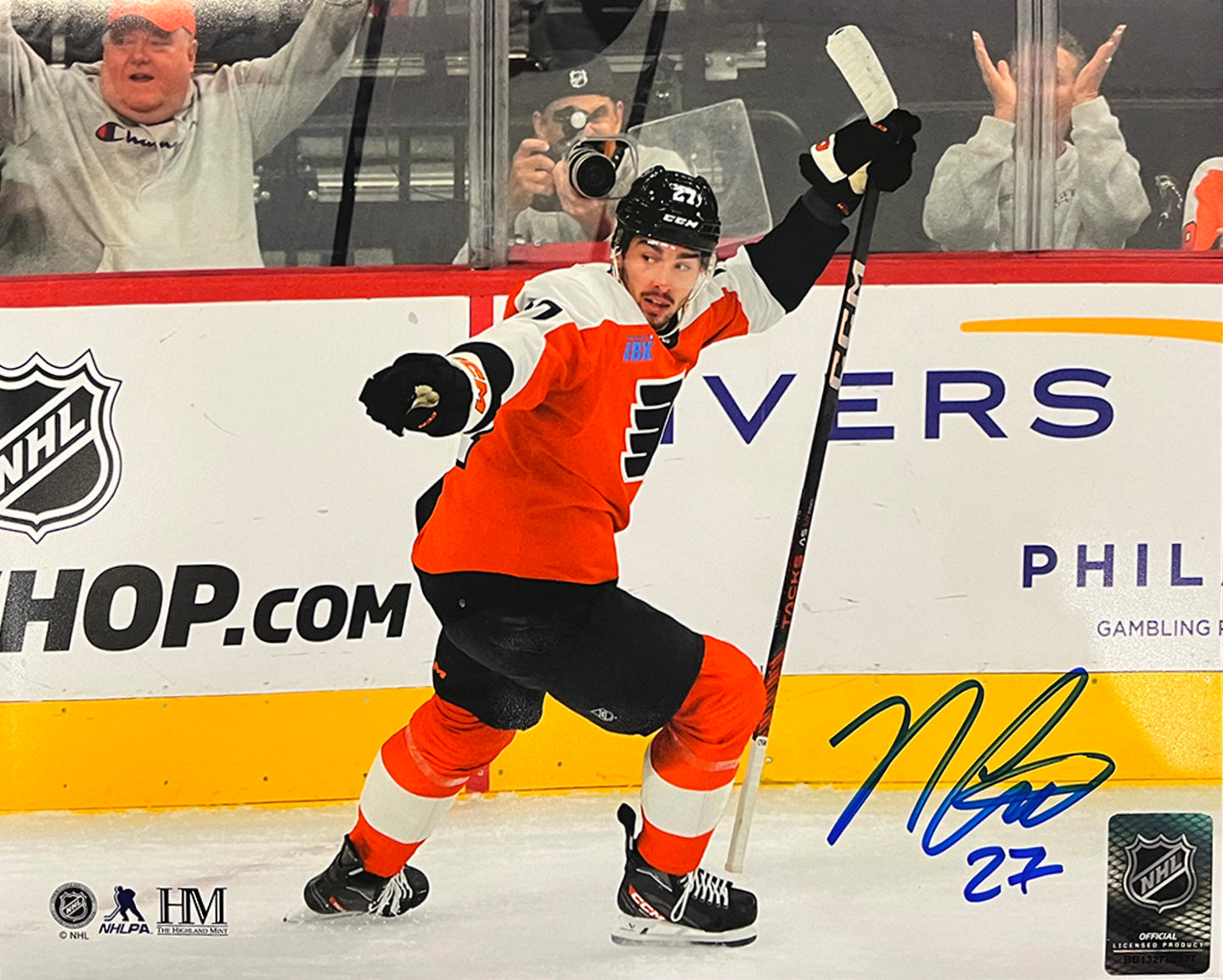 Noah Cates Celebration Autographed Philadelphia Flyers 8" x 10" Hockey Photo - Sports Gifts, Sports Memorabilia, Sports Collectibles, Fan Shop
