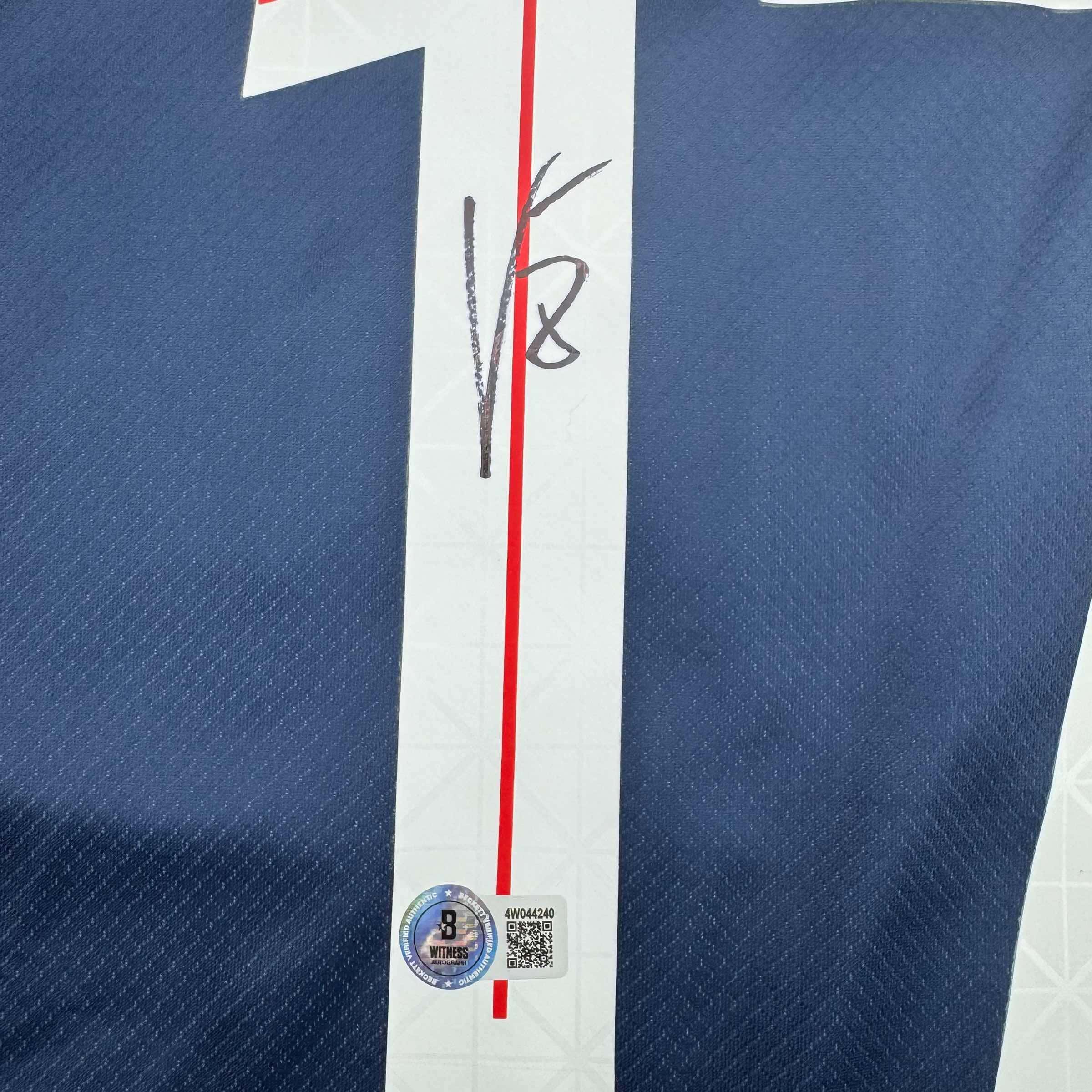 Autographed/Signed Vitinha PSG Paris Saint Germain Blue Soccer Futbol Jersey Beckett BAS COA