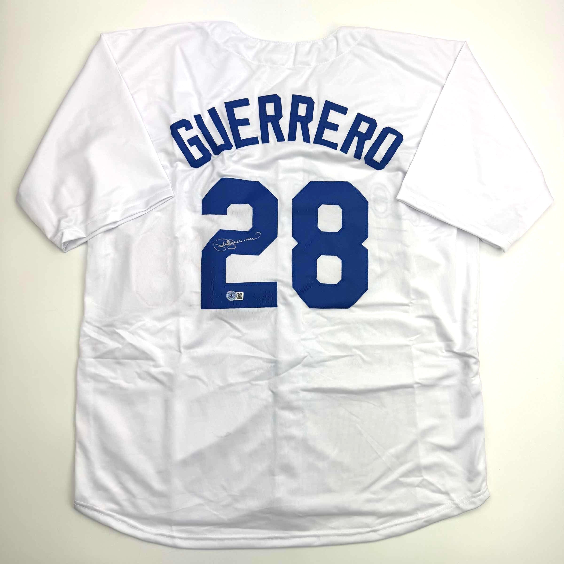 Autographed/Signed Pedro Guerrero Los Angeles LA White Baseball Jersey Beckett BAS COA